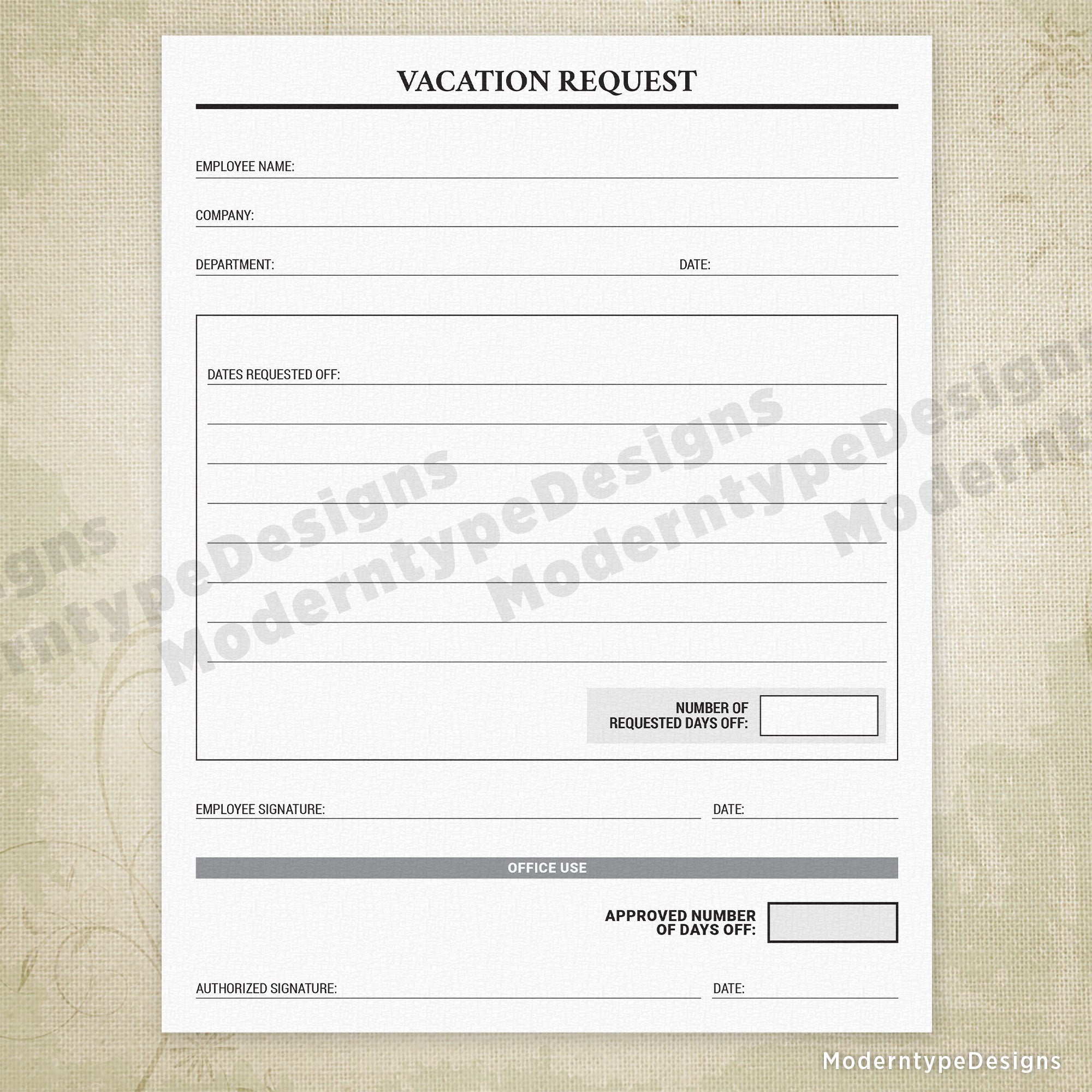 Employee Vacation Request Printable Form