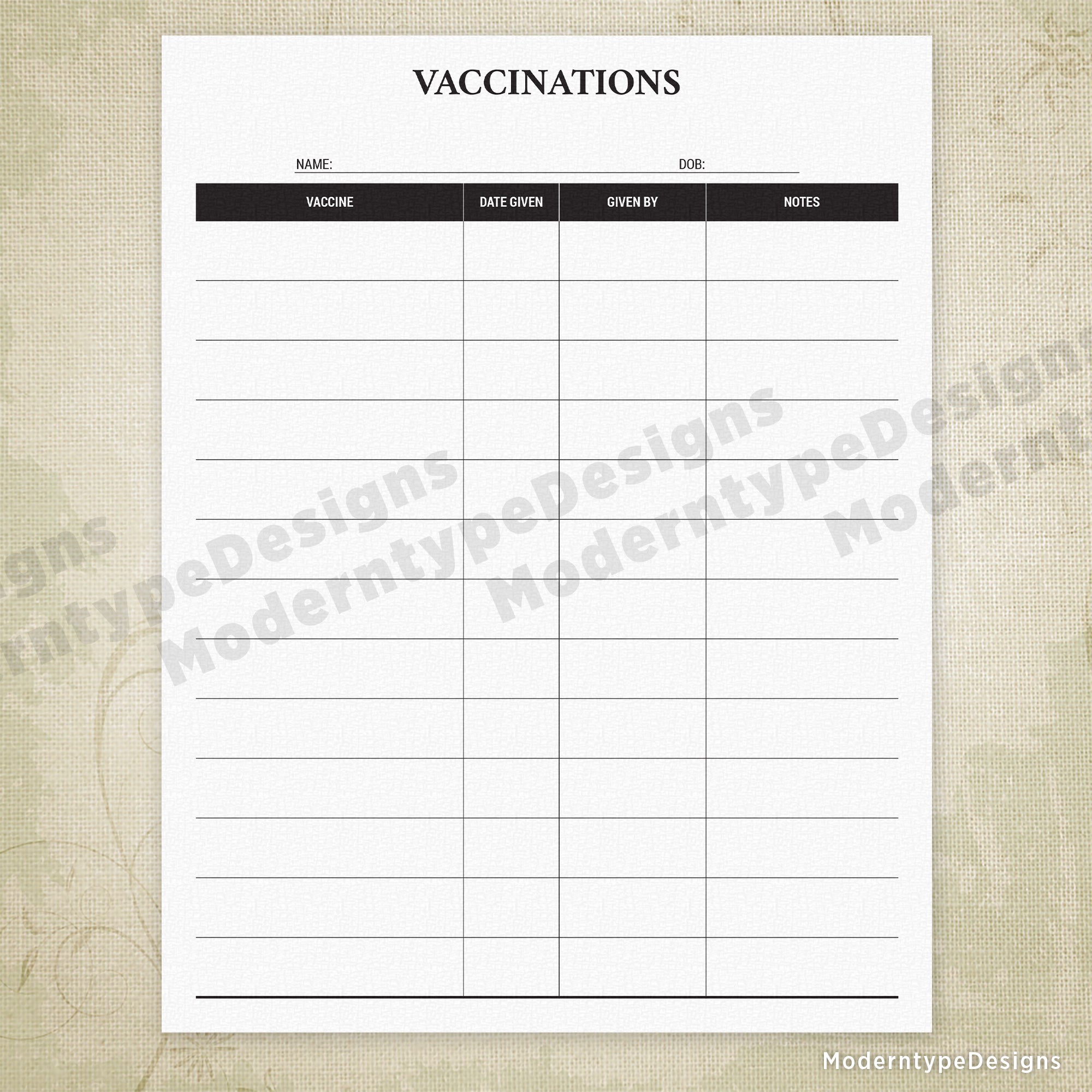 Vaccinations Tracker Printable