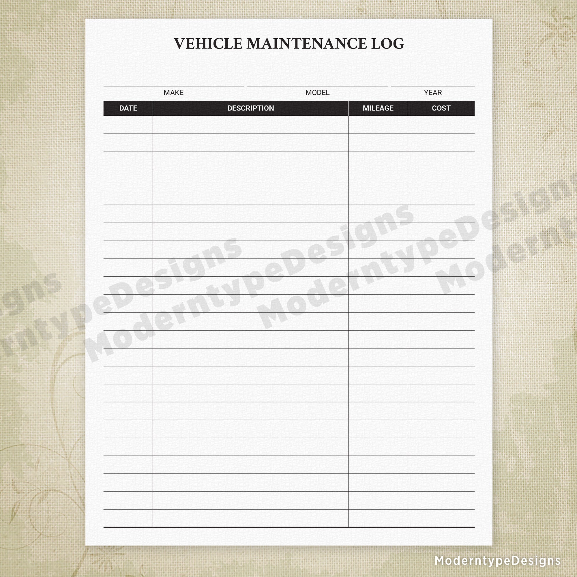Vehicle Maintenance Log Printable