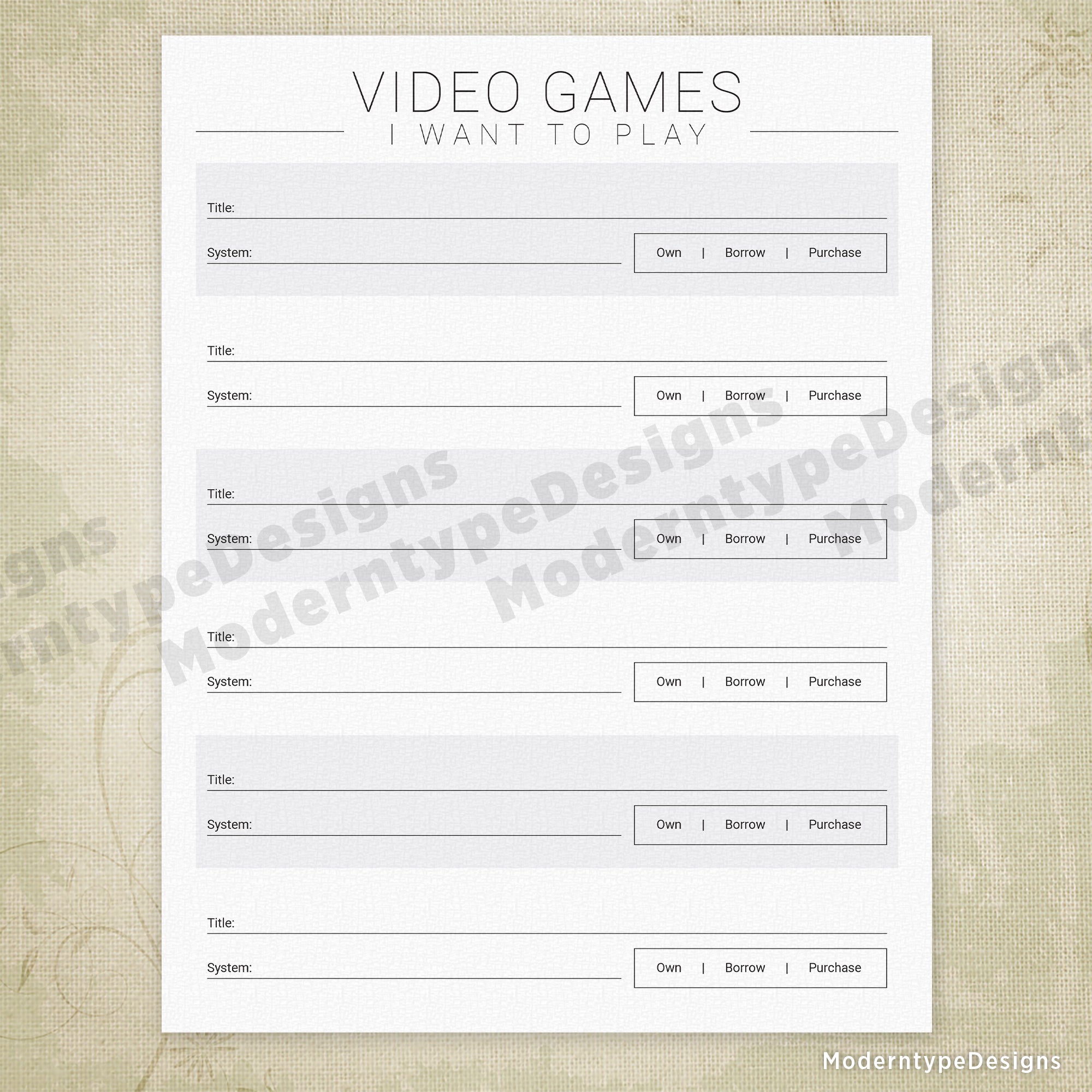 Video Games I've Played & I Want to Play Printable
