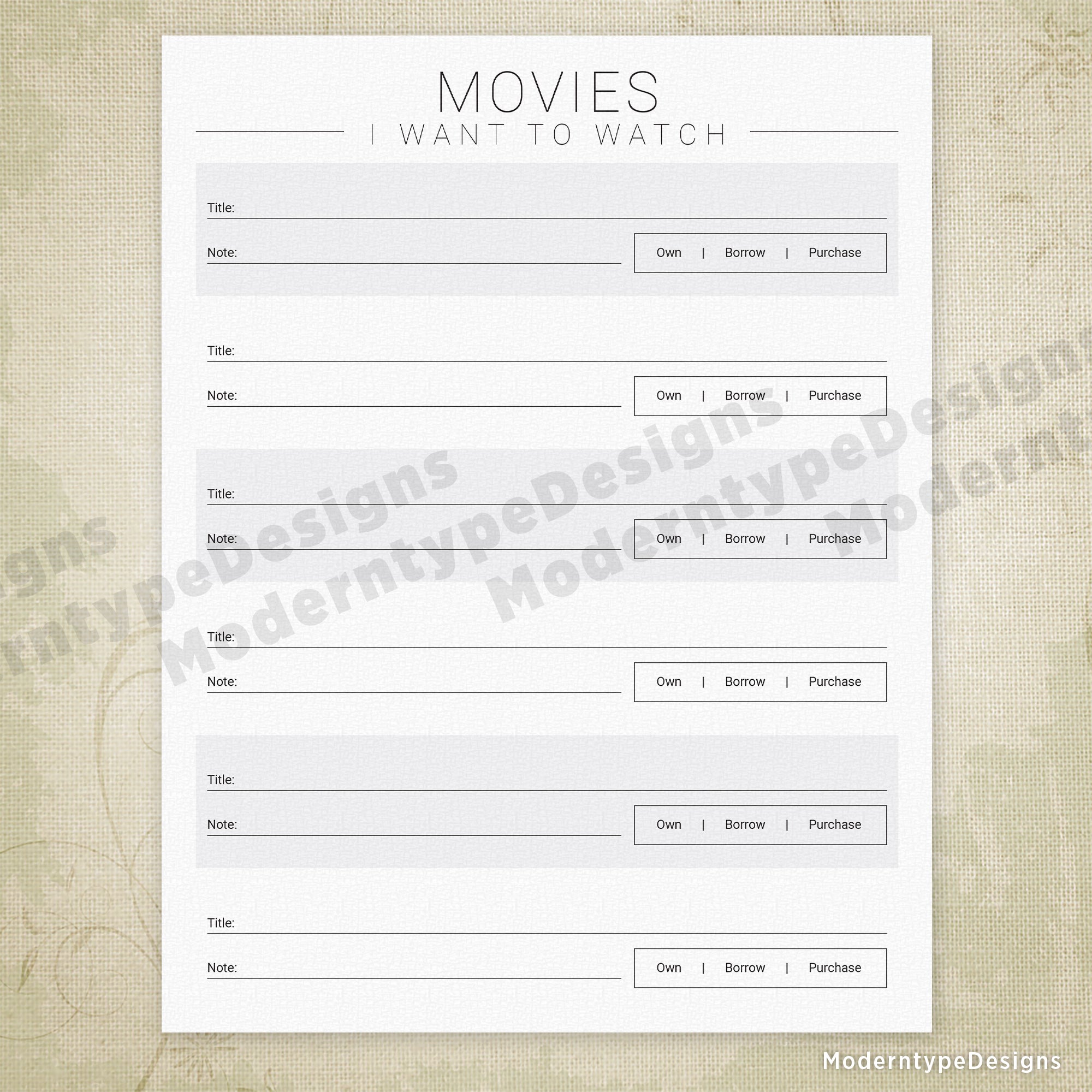 Movies I've Watched & I Want to Watch Printable
