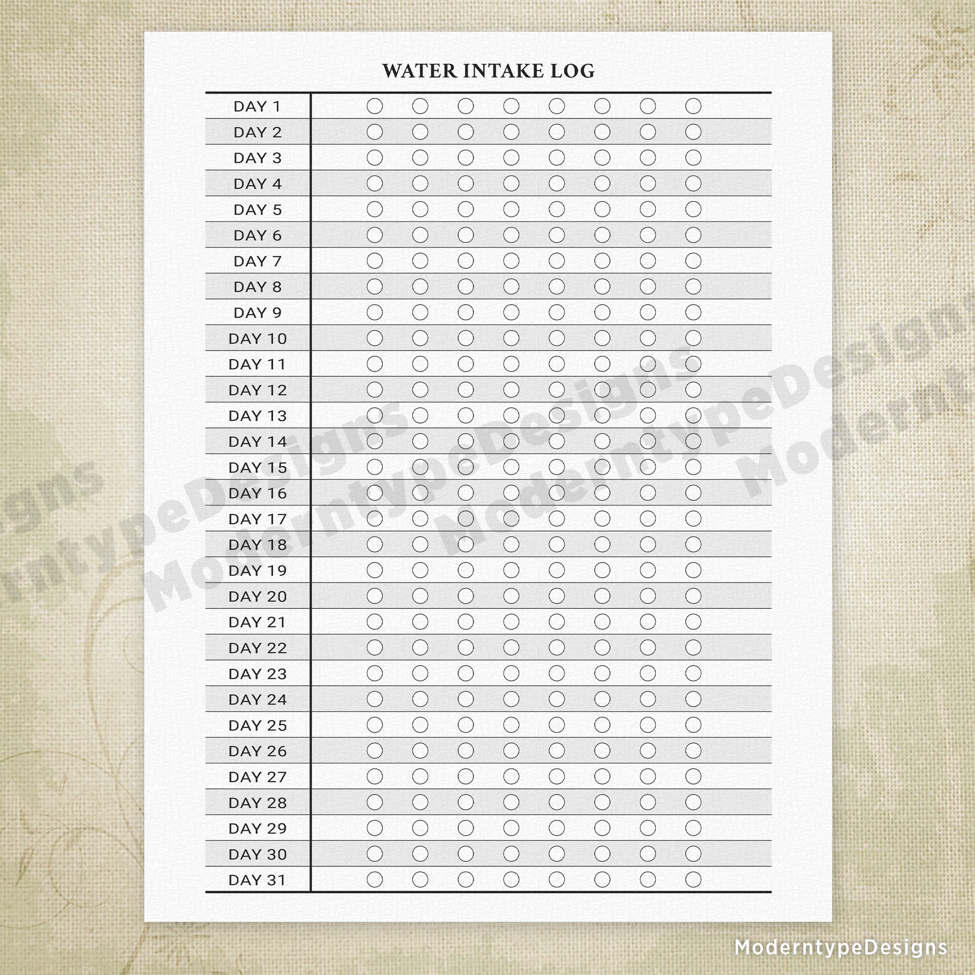 Water Intake Log Printable