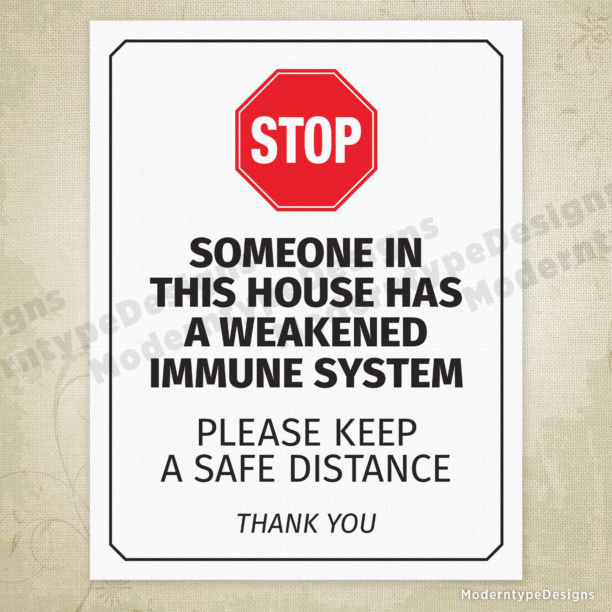 Someone in this House Has a Weakened Immune System Printable Sign