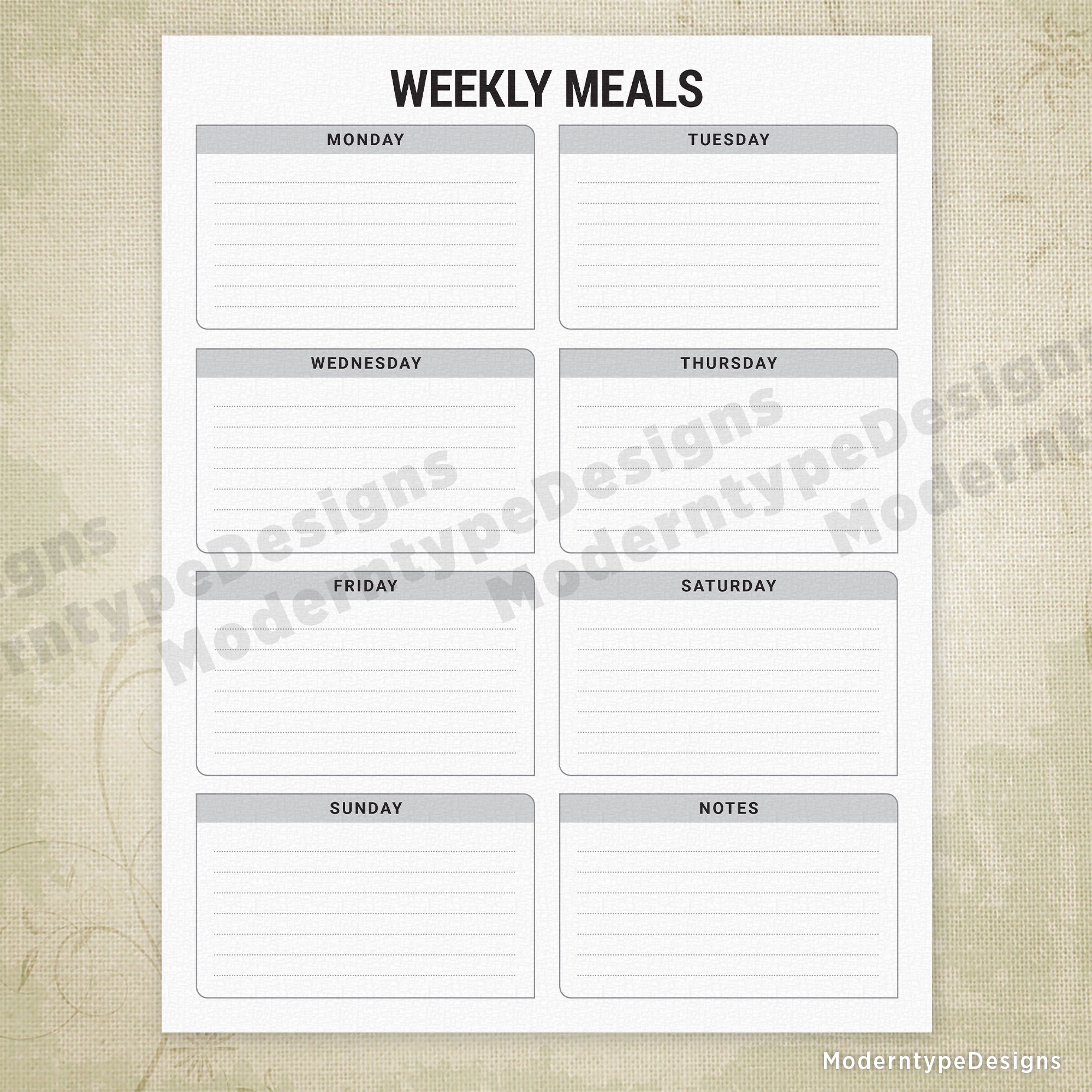 Weekly Meals Printable