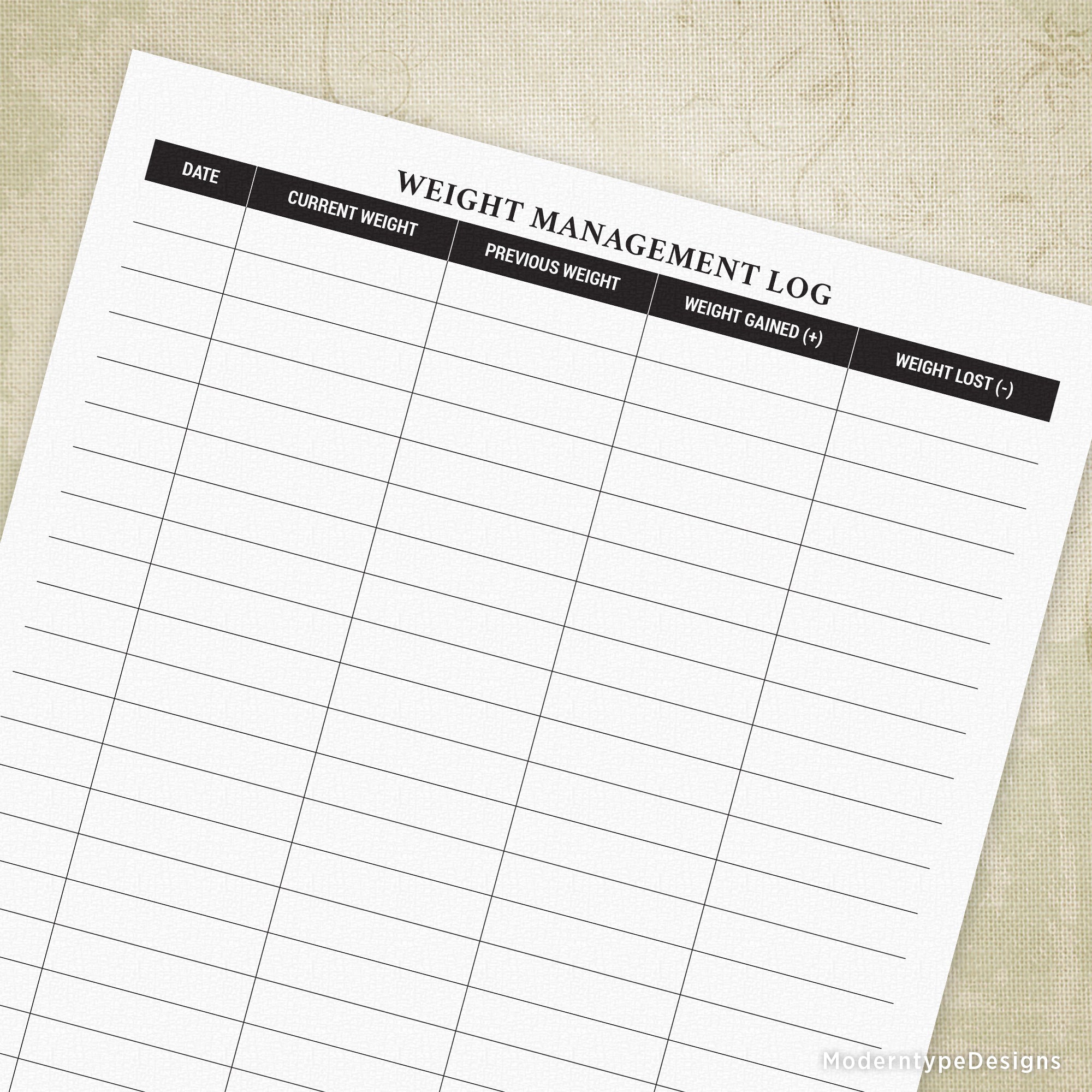 This is a PDF Weight Management Log Form. Use this versatile weight-loss tracker form for weight-loss competitions or personal training. Print unlimited copies!