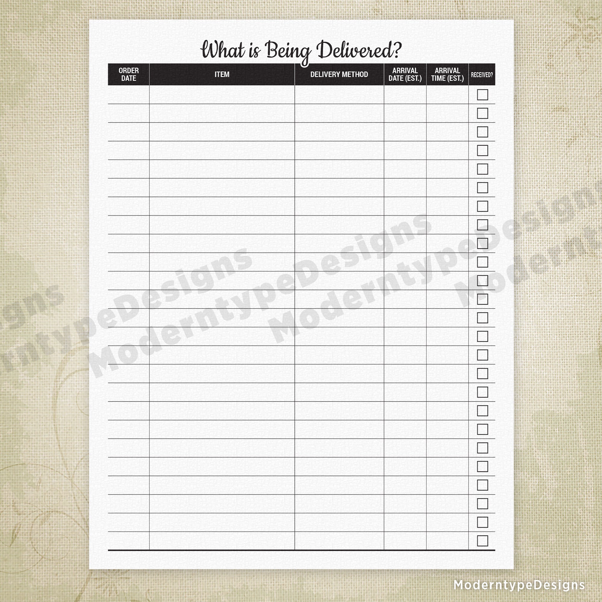 What is Being Delivered? Tracker Printable