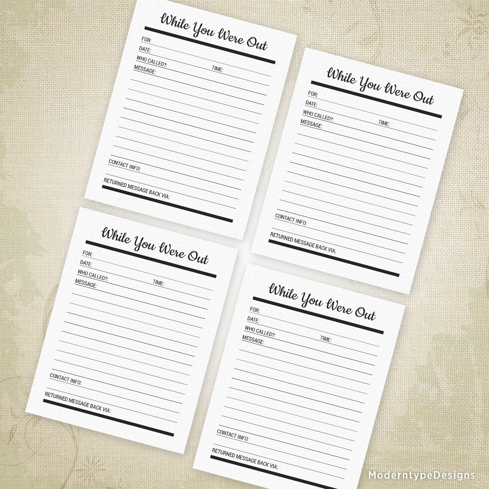 While You Were Out Sheet Printable, 4.25 x 5.5"