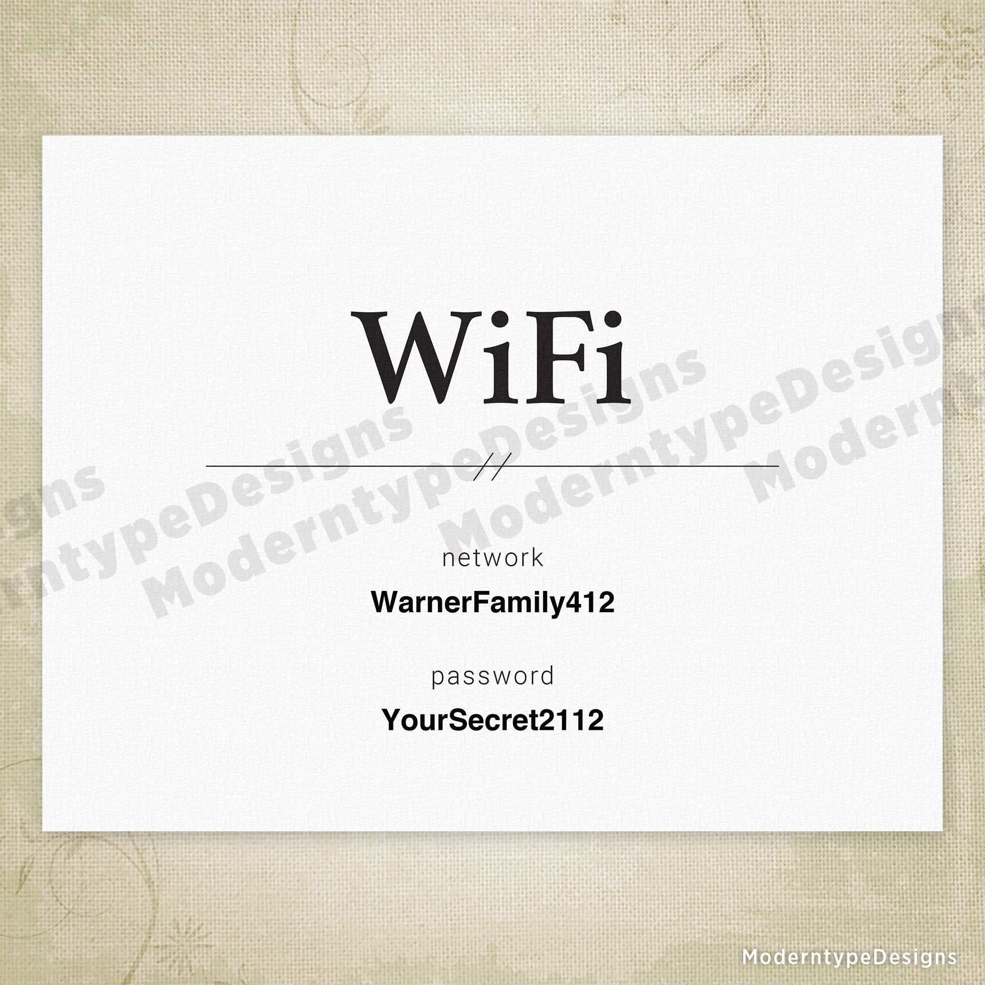 WiFi Network Signs Printable, Editable