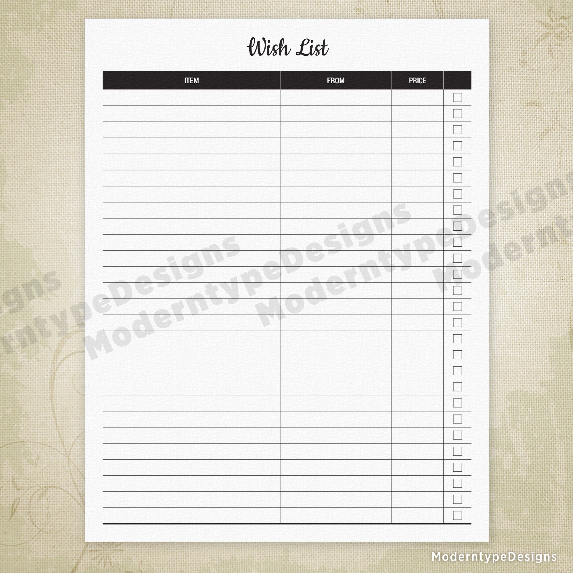 Wish List Printable