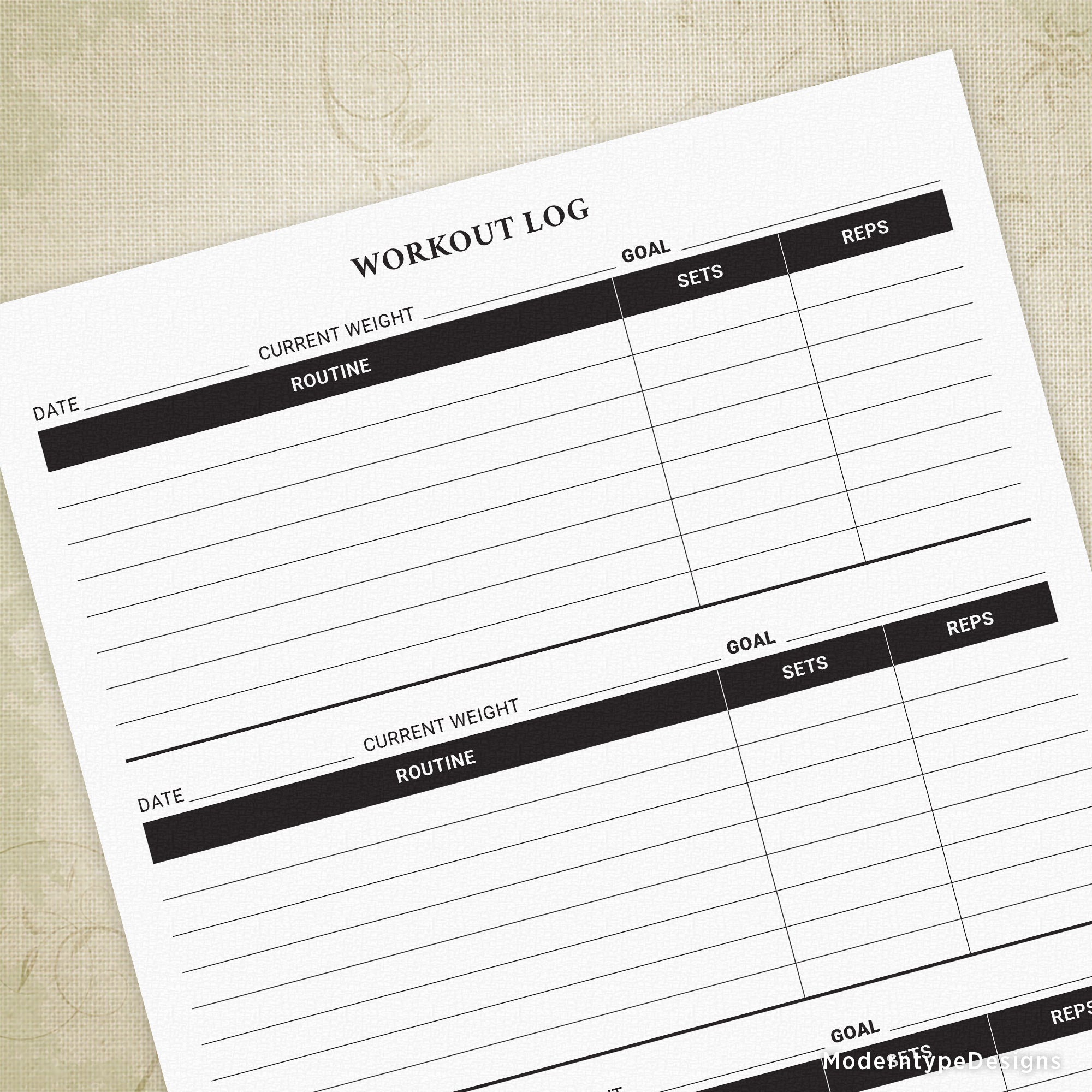 Workout Log Printable Form