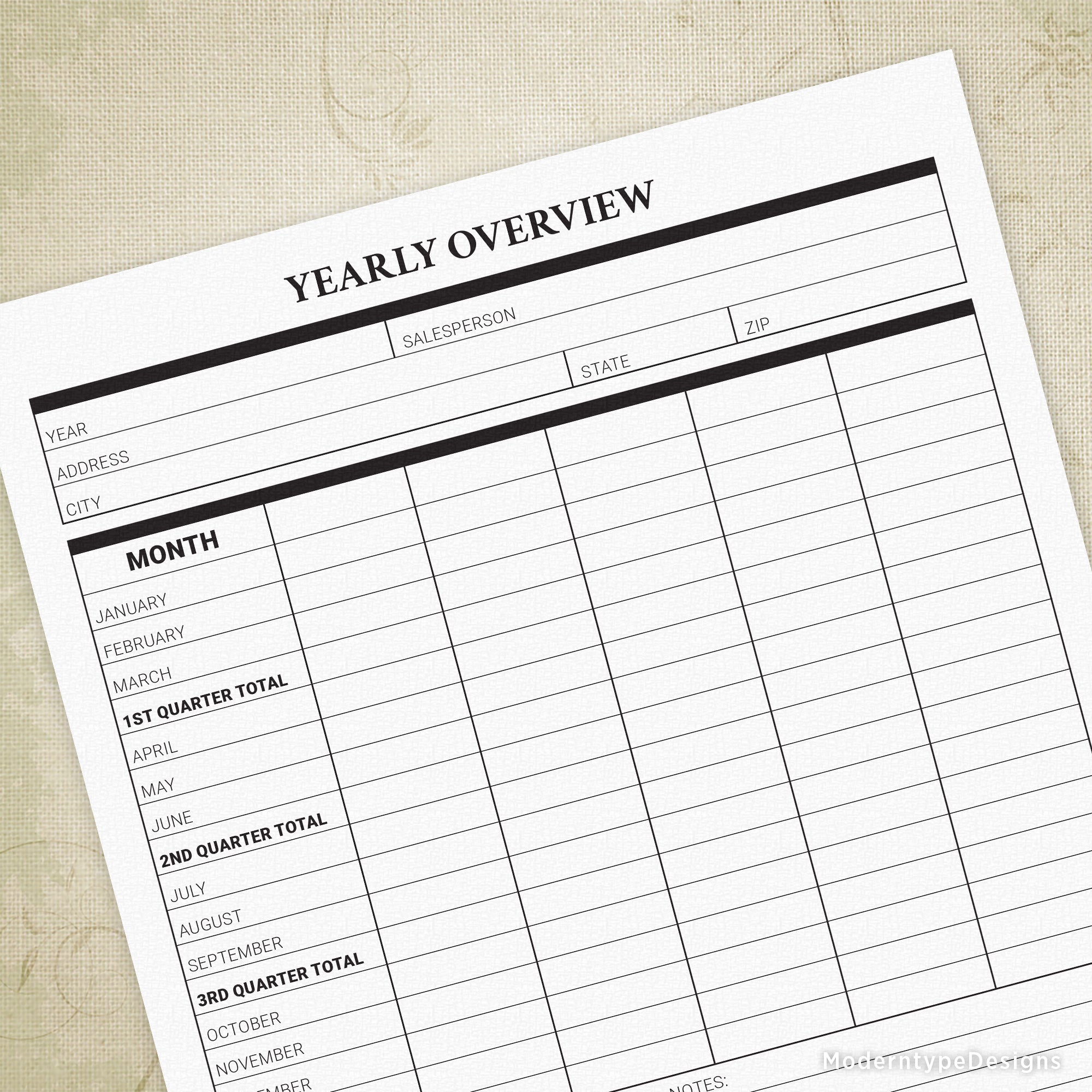 This is a Yearly Expense Report Printable PDF Form. This at-a-glance financial overview tracker will show quarterly tracking of expenses or revenue in one easy sheet. Contains all of the months of the year broken down into 1st, 2nd, 3rd, and 4th quarters. Print out for each member of your sales team. In the row of "MONTH", write in your own expenses to track, ie. phone bill, fuel bill, etc. Print as many as you need with only one purchase.
