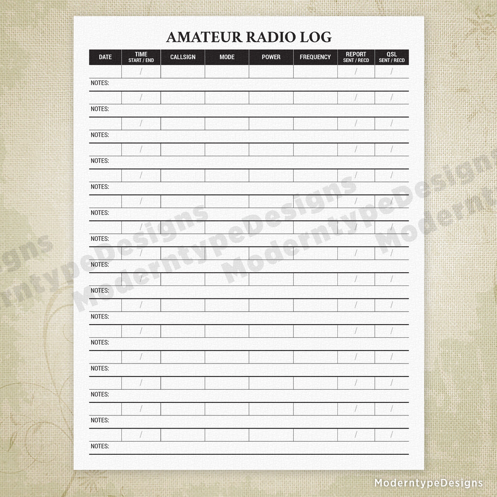 Amateur Radio Log Printable