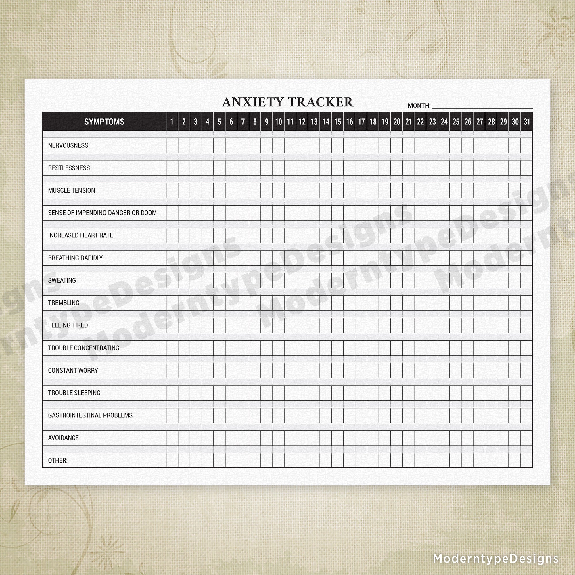 Anxiety Tracker Printable