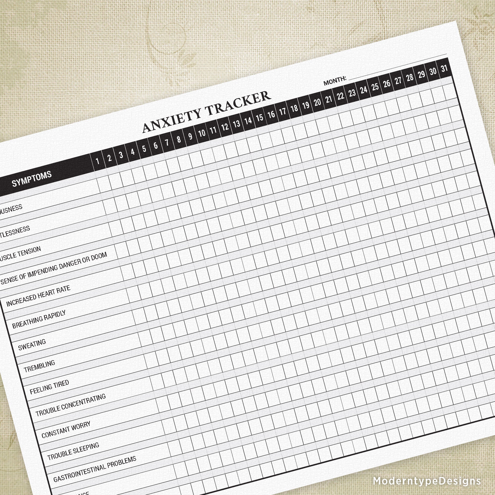Anxiety Tracker Printable