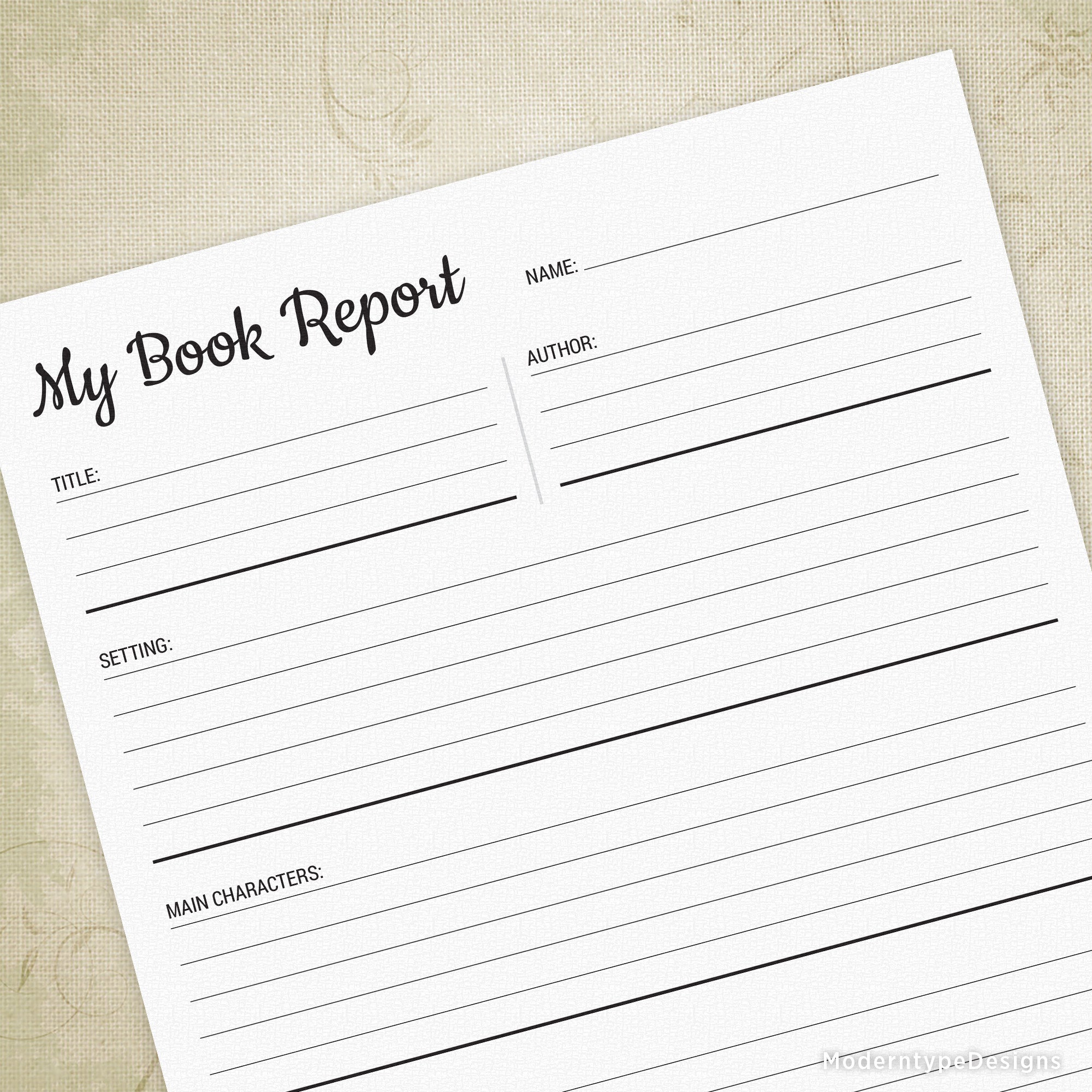 My Book Report Writing Printable