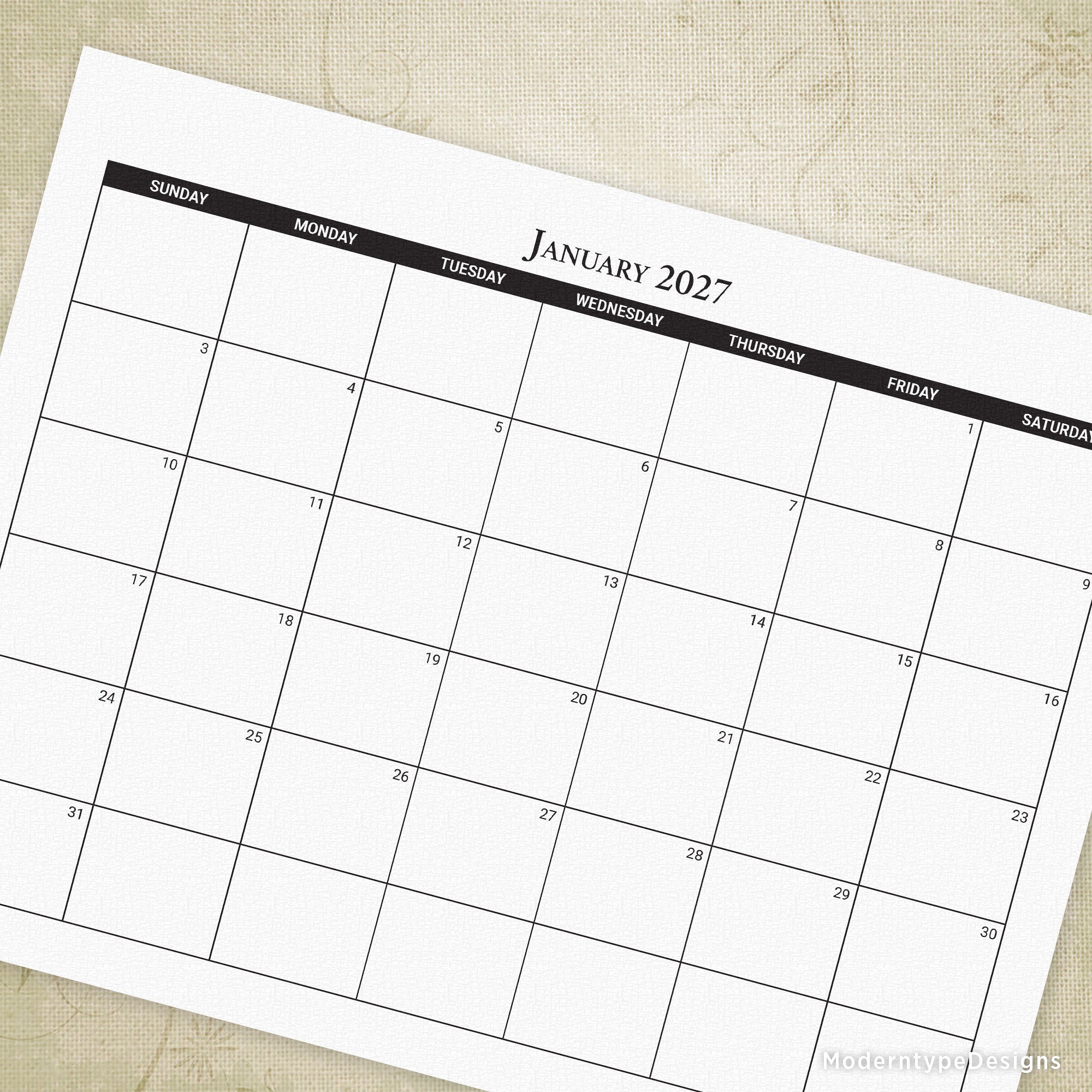 2027 Monthly Printable Calendar