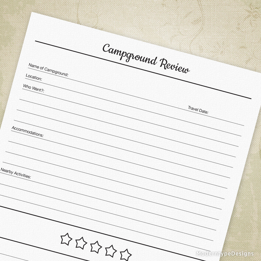 Campground Review Printable
