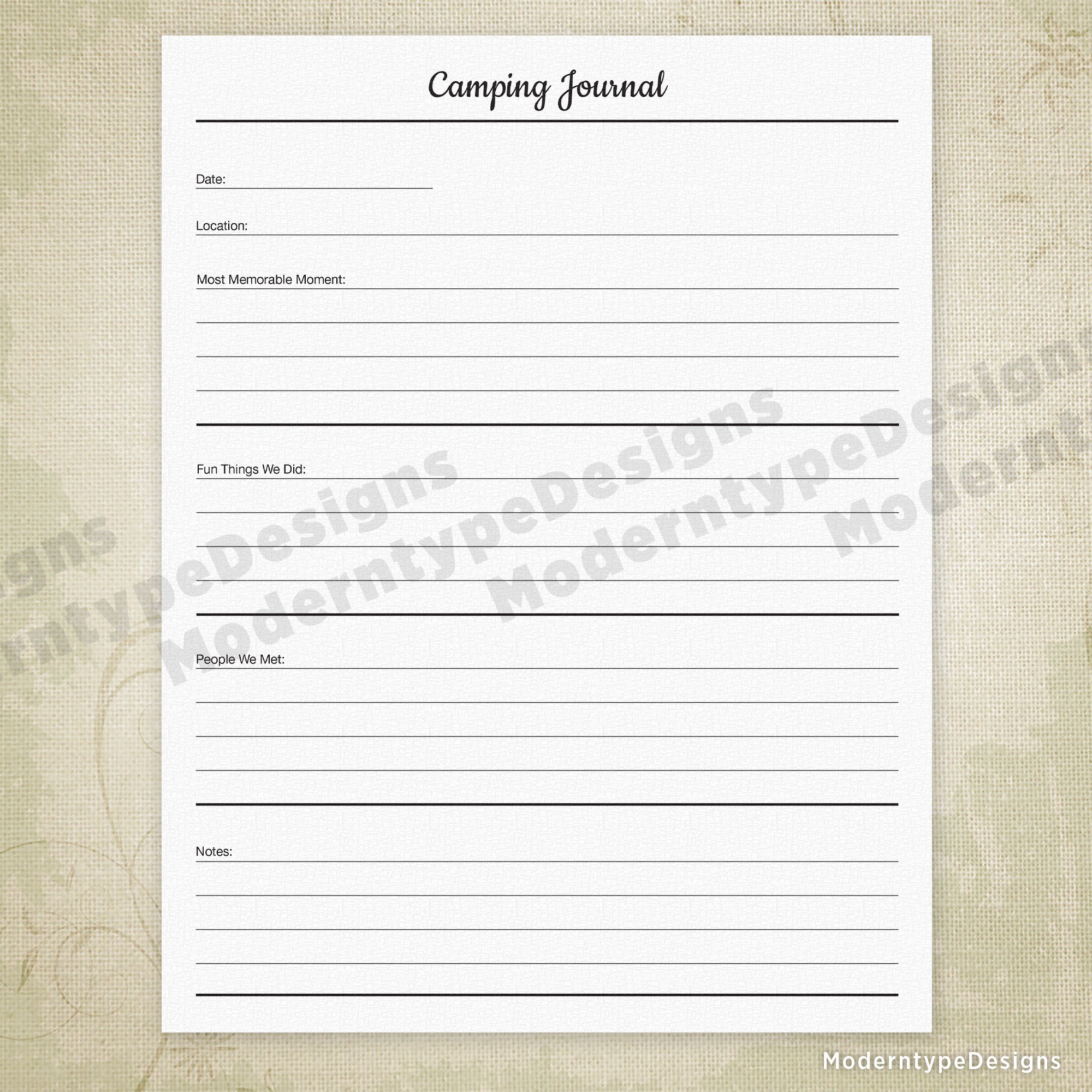 Camping Journal Printable