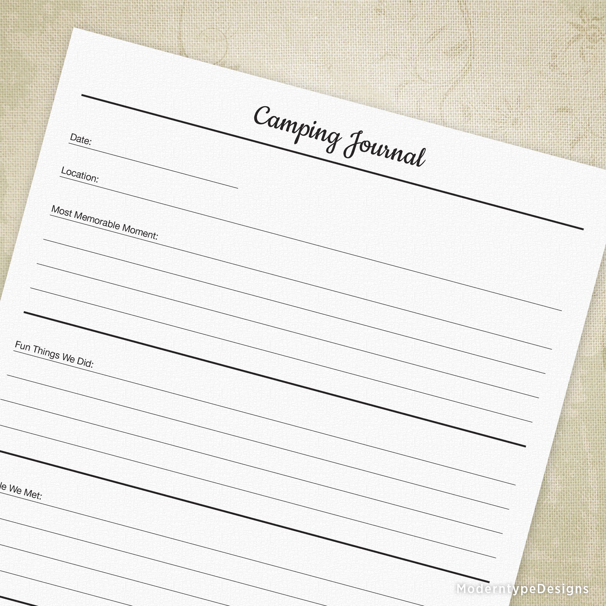 Camping Journal Printable