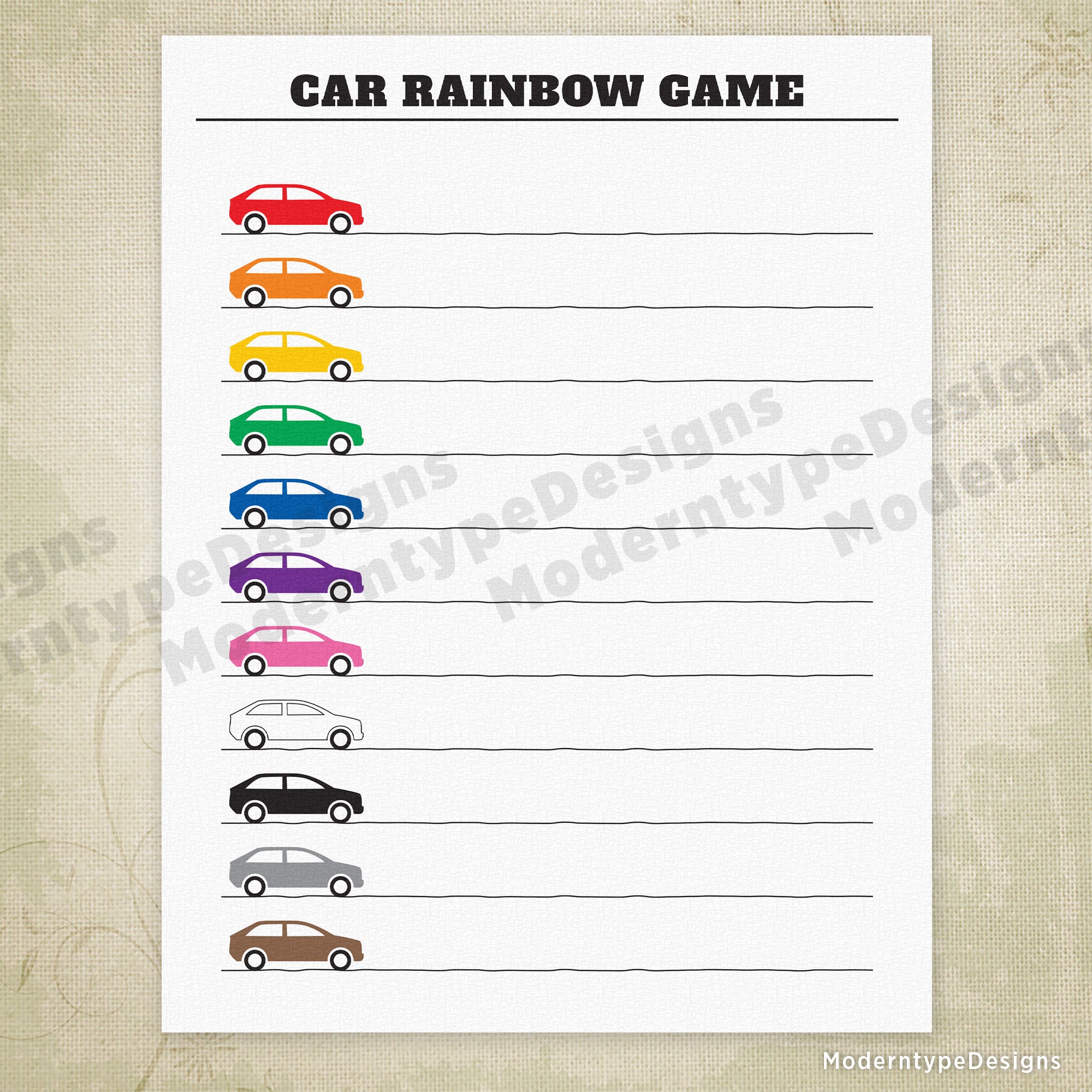Car Rainbow Search Game Printable