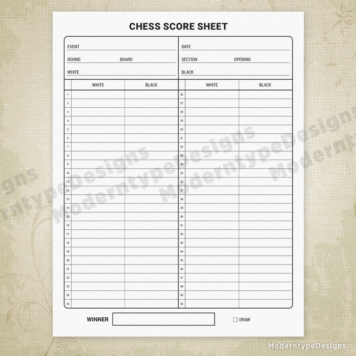 Chess Score Sheet Printable Form