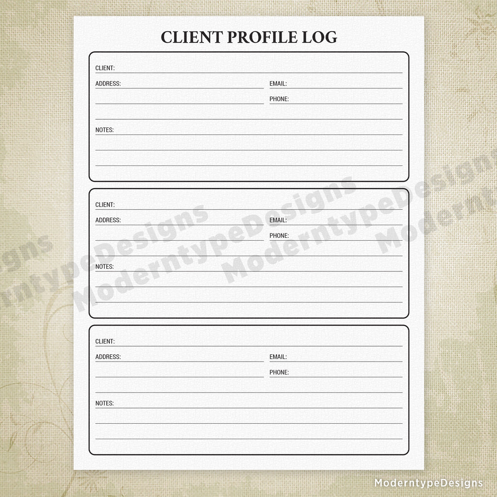 Client Profile Notebook Client Profile Log Printable