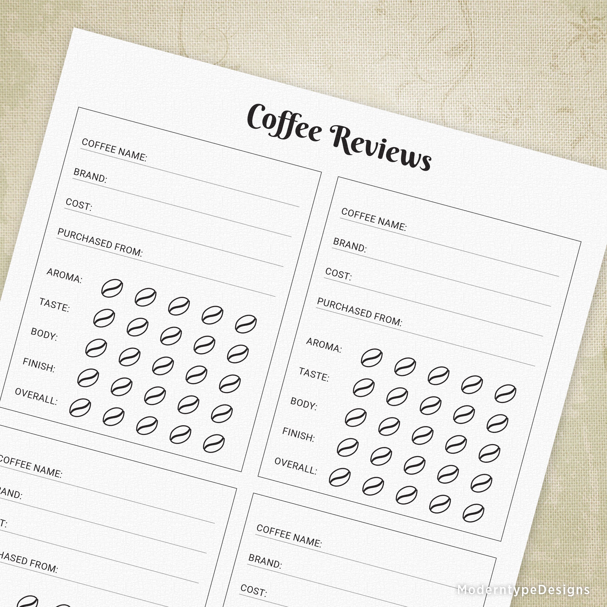 Coffee Reviews Printable