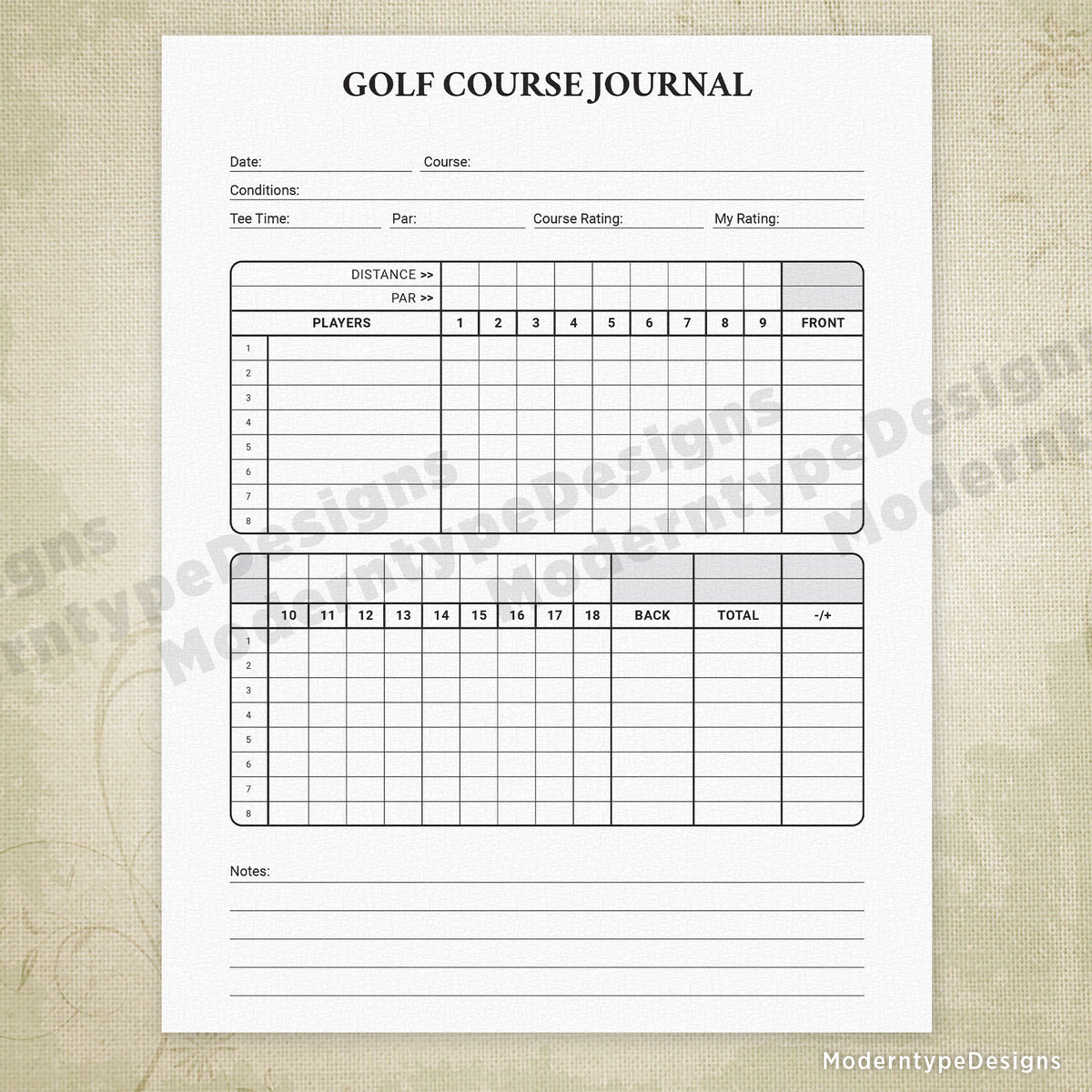 Golf Course Journal Printable