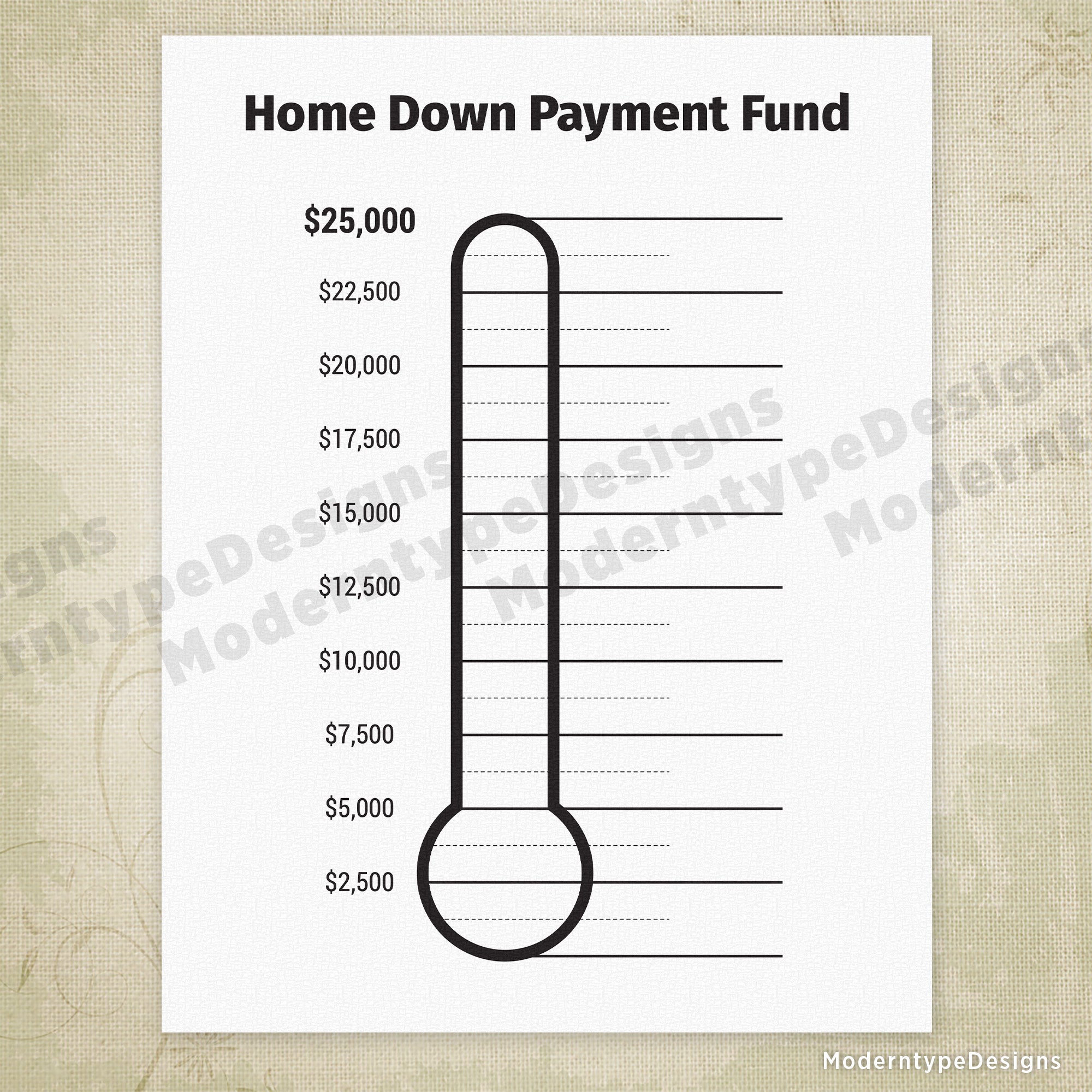 Home Down Payment Fund Printable, $25,000