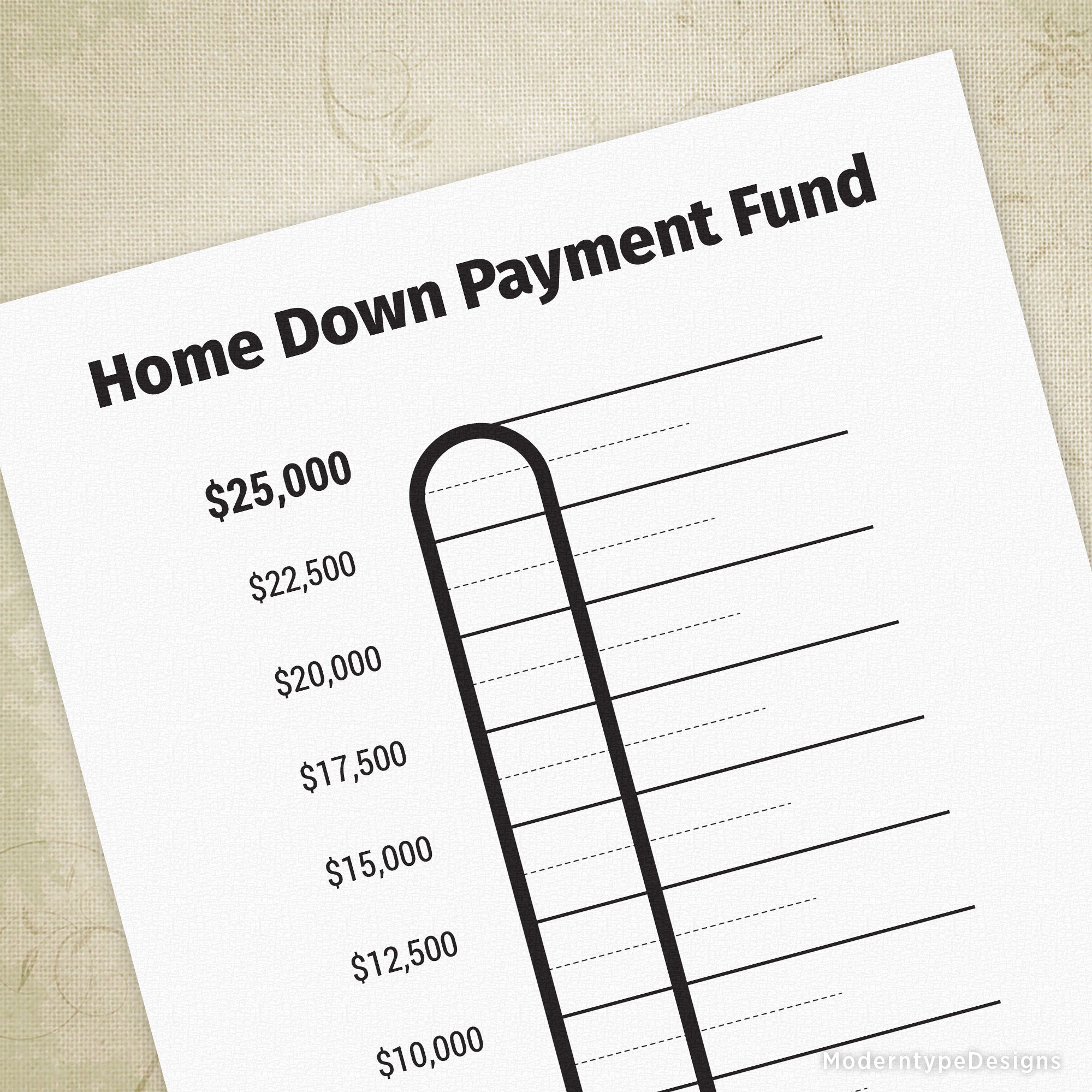 Plan your path to homeownership with the Home Down Payment Fund Printable PDF designed to help you reach your $25,000 savings goal.