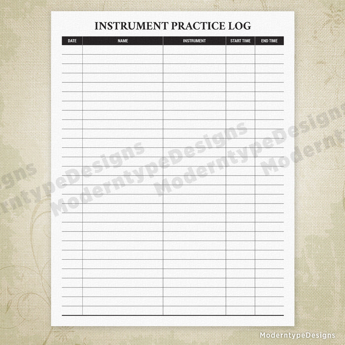 Sharp Instrument Log Instrument Practice Log Printable