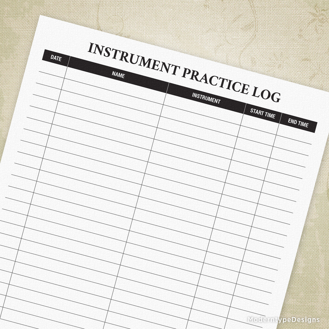 Sharp Instrument Log Instrument Practice Log Printable
