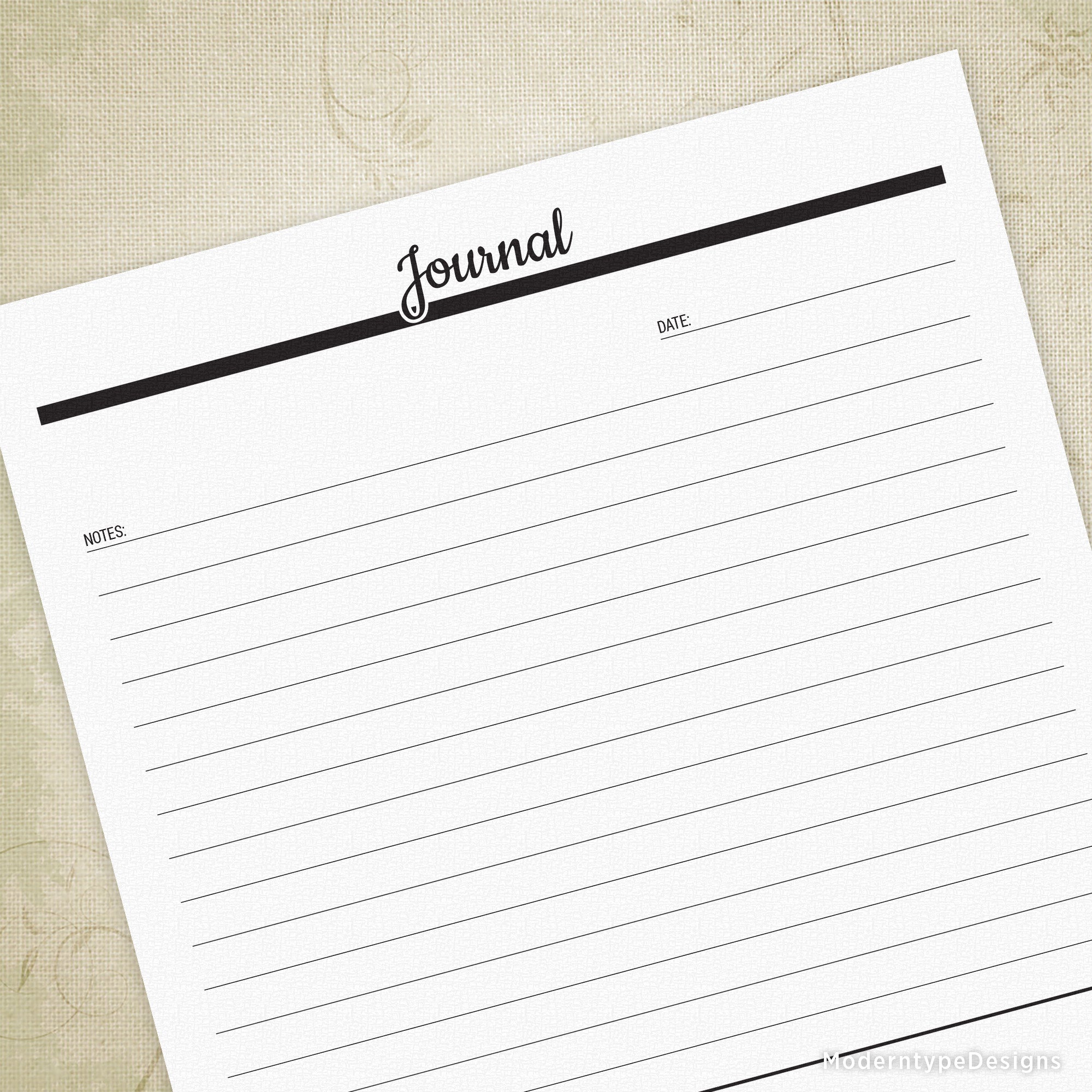 Capture your daily thoughts and priorities with this straightforward journal printable. Each page provides a dedicated section for your notes and an area to add a sketch or important information.