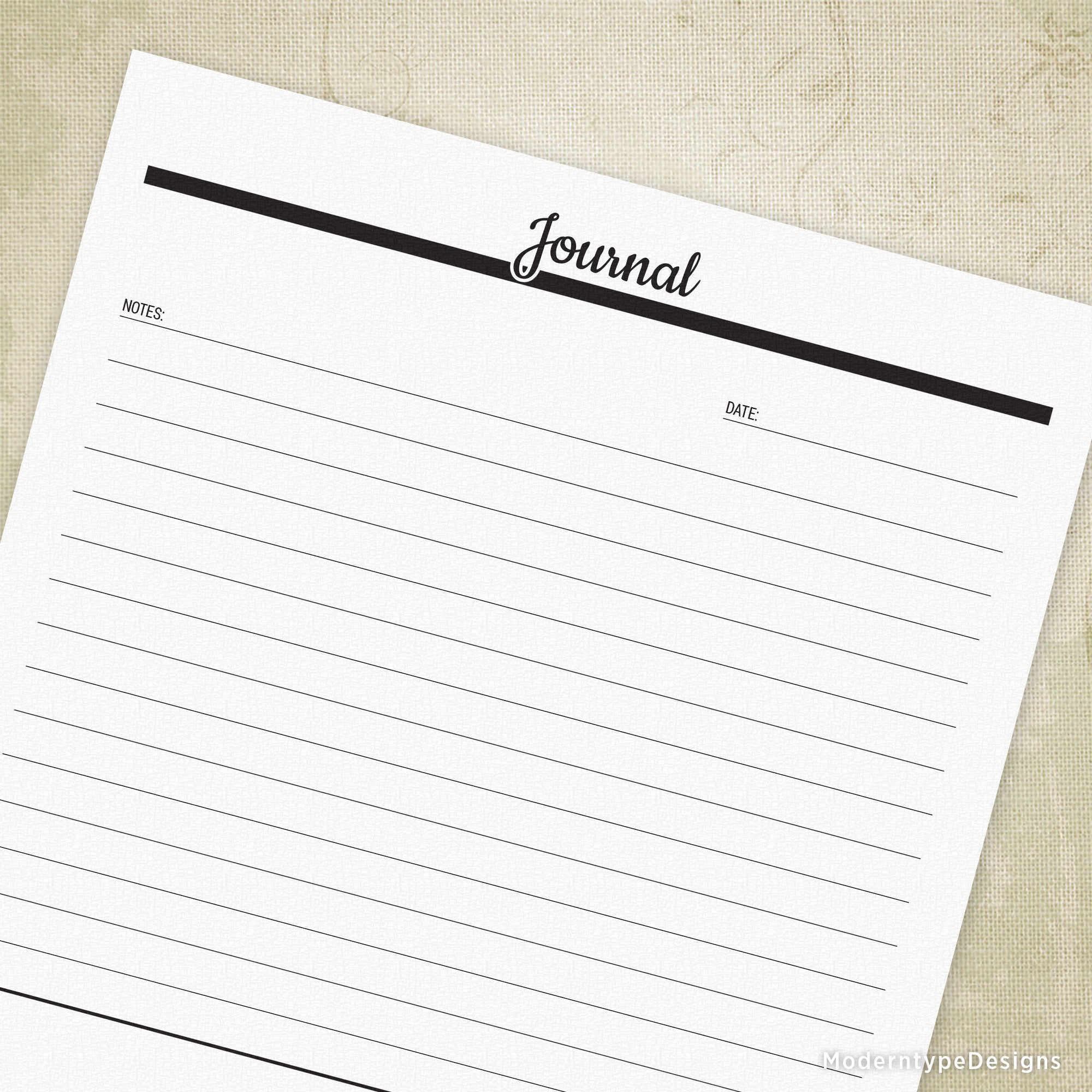 Capture your daily thoughts and priorities with this straightforward journal printable. Each page provides a dedicated section for your notes and an area to add a sketch or important information.