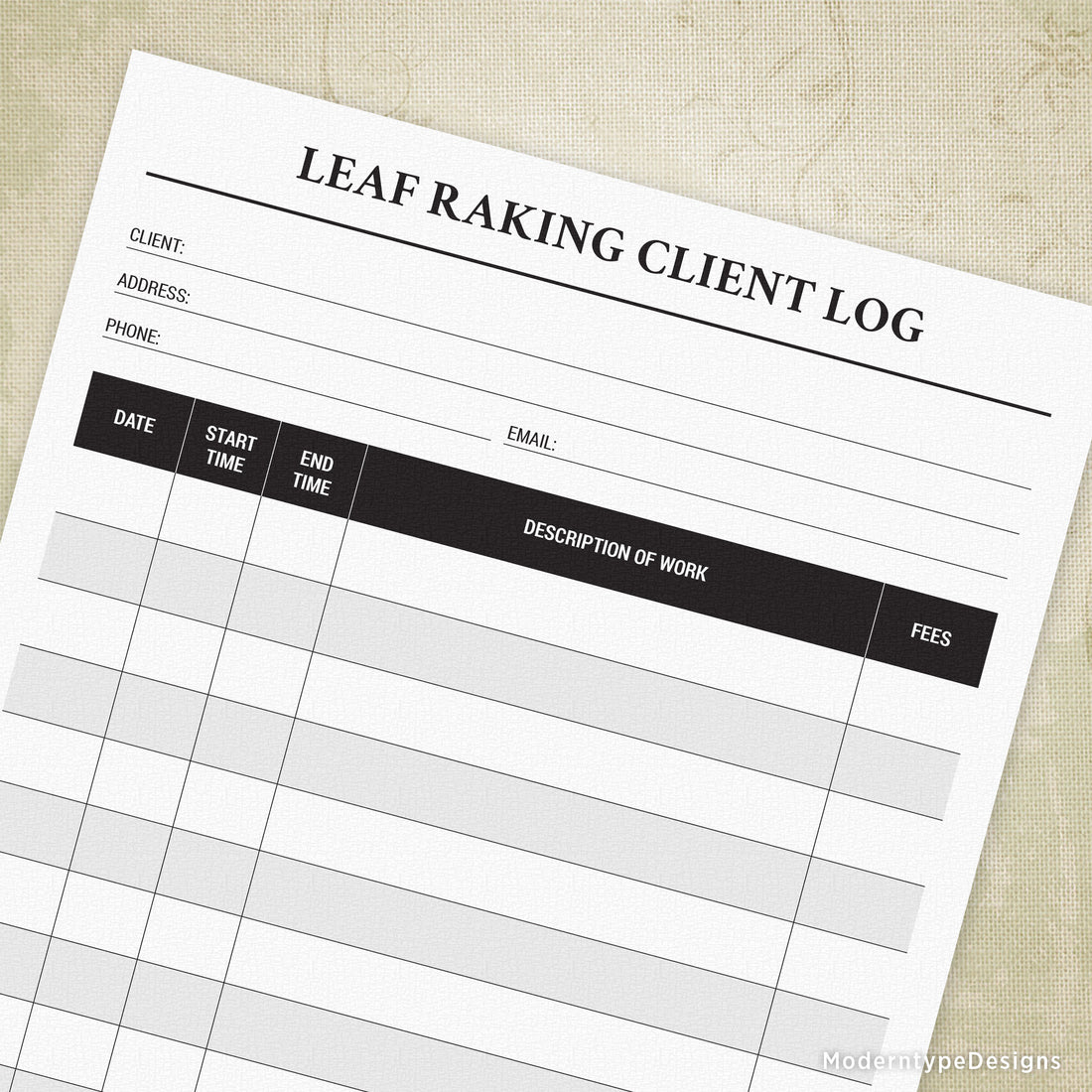 Leaf Raking Client Log Printable