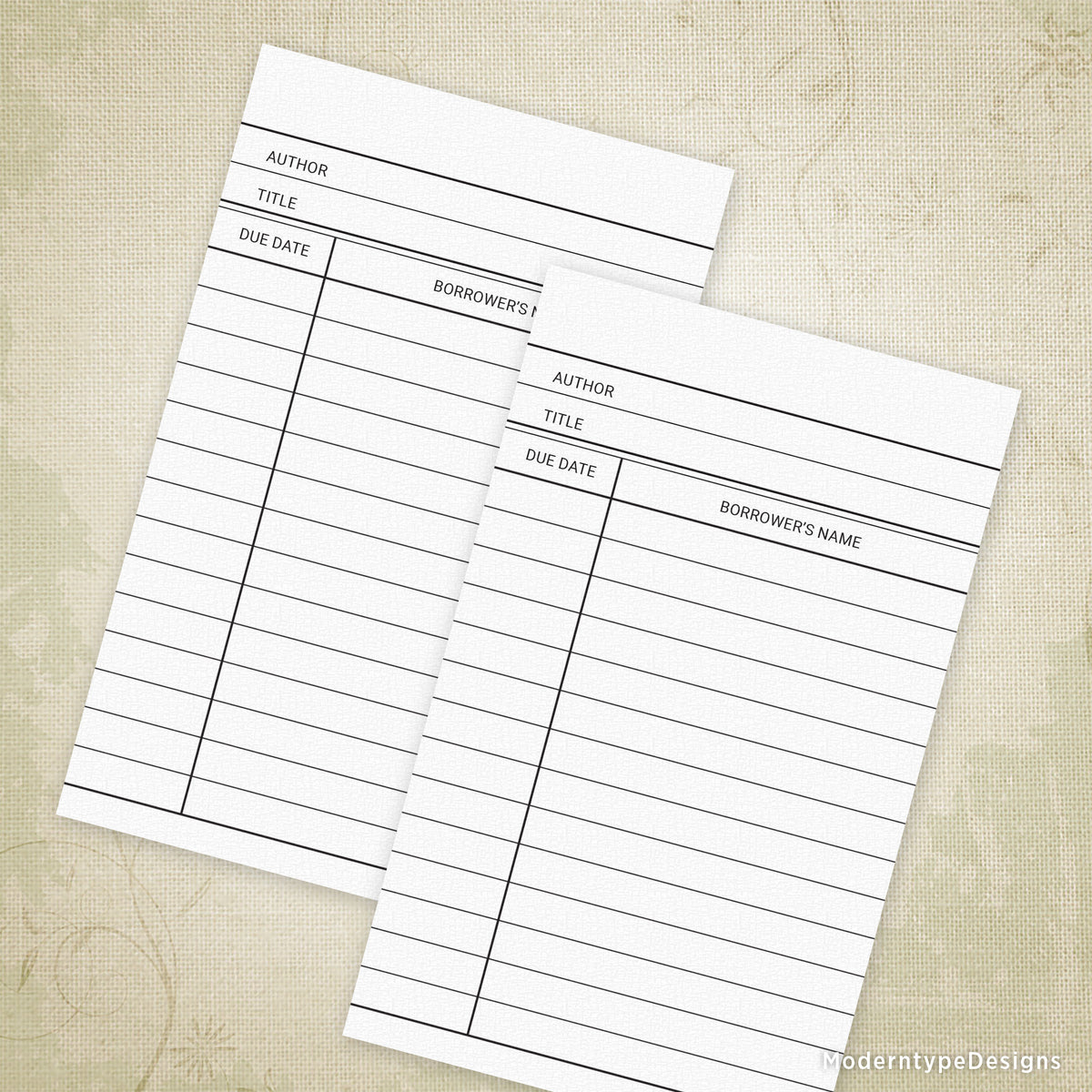 Library Book Cards Printable, 3 x 5