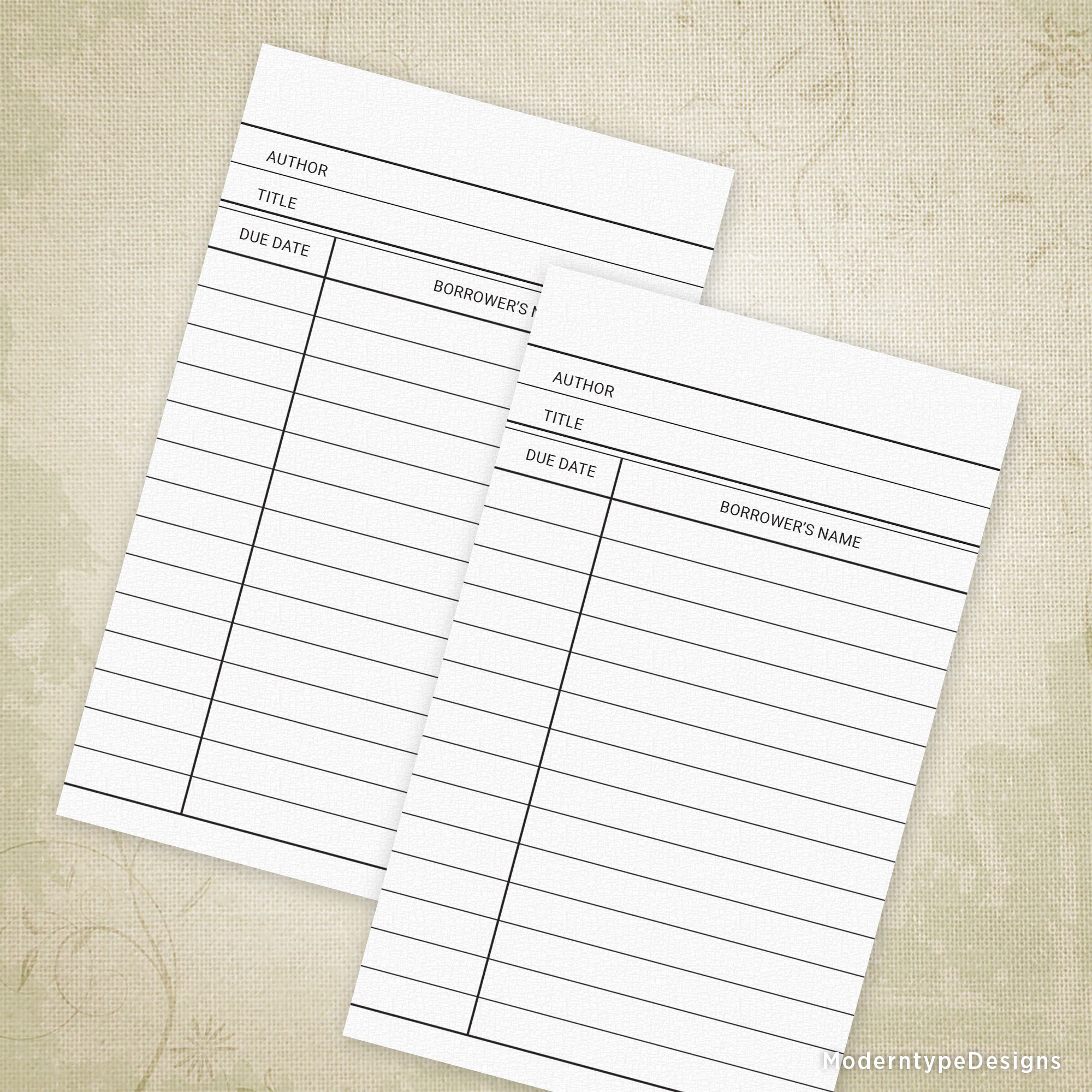Library Book Cards Printable, 3 x 5"