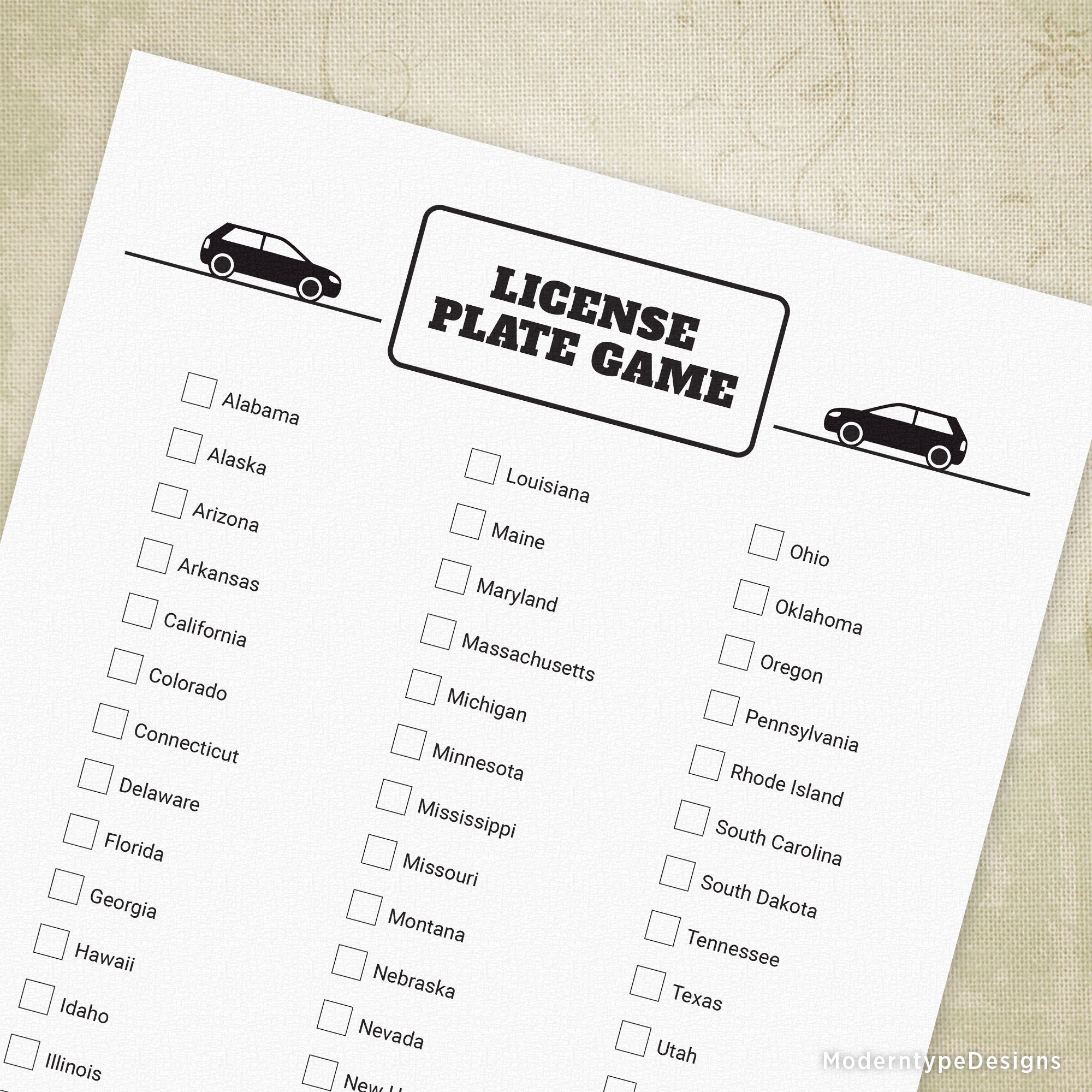 License Plate Car Game Printable