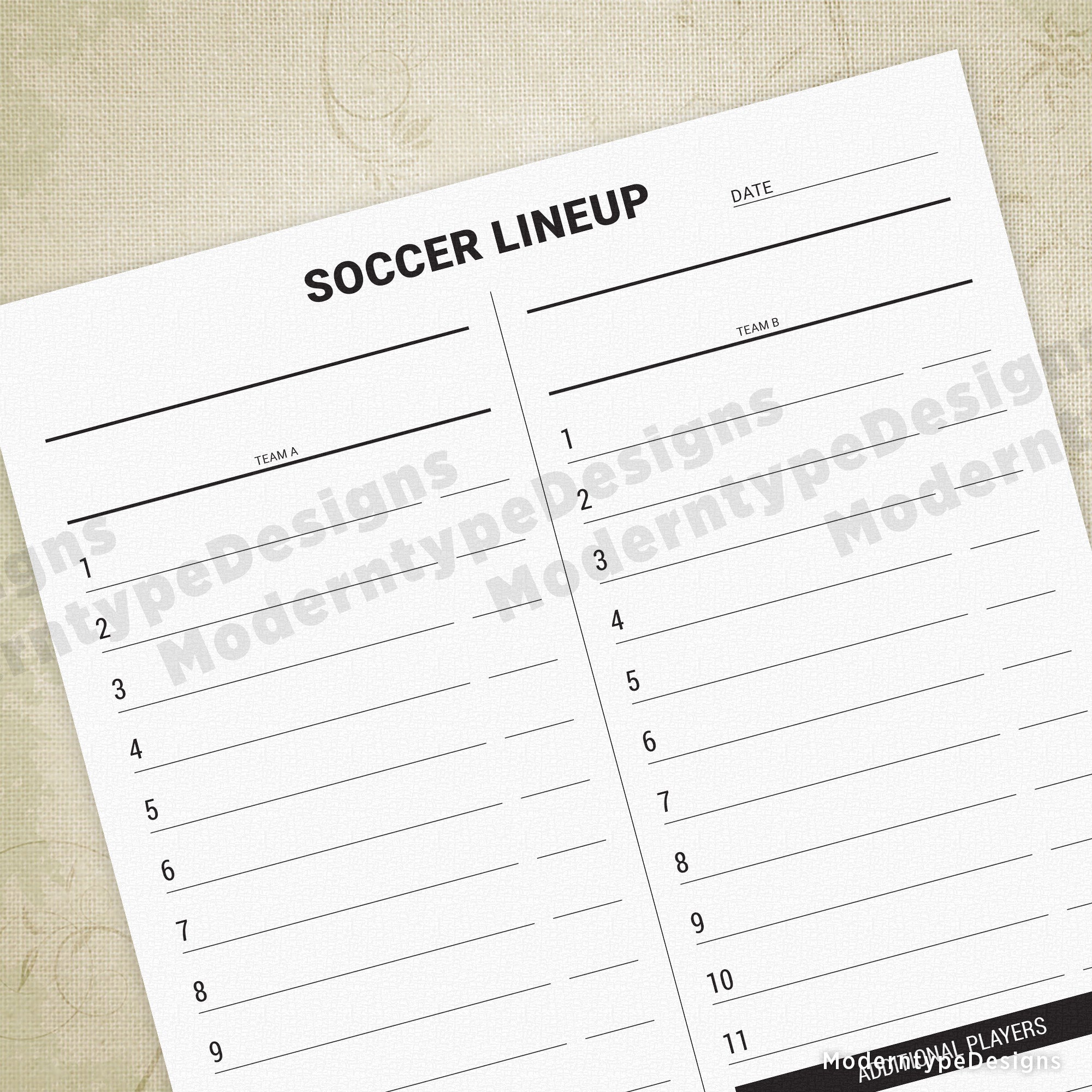 Take command of match day with this professional Soccer Lineup List Printable PDF. Built for coaches managing competitive teams, it features dedicated spaces for 11 starting players per side and a full alternates section. This PDF cannot be edited. It is for printing only.