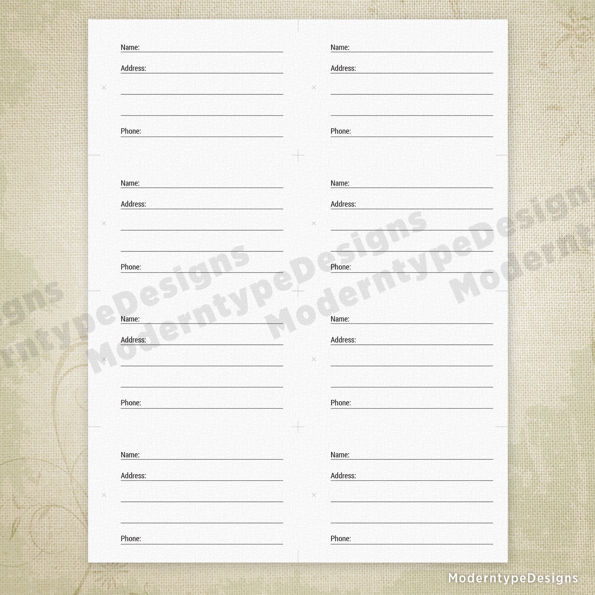 These printable luggage tags measure 4.25 x 2.75 inches and are designed for easy printing and cutting at home. Each tag includes designated fields for your name, address, and phone number, helping ensure quick identification of your belongings during travel.