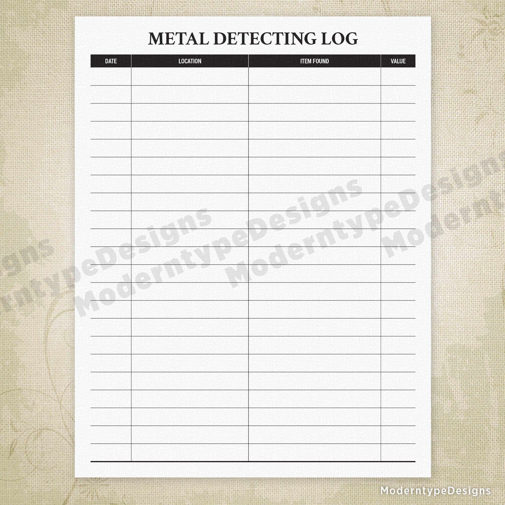 Metal Detecting Log Printable