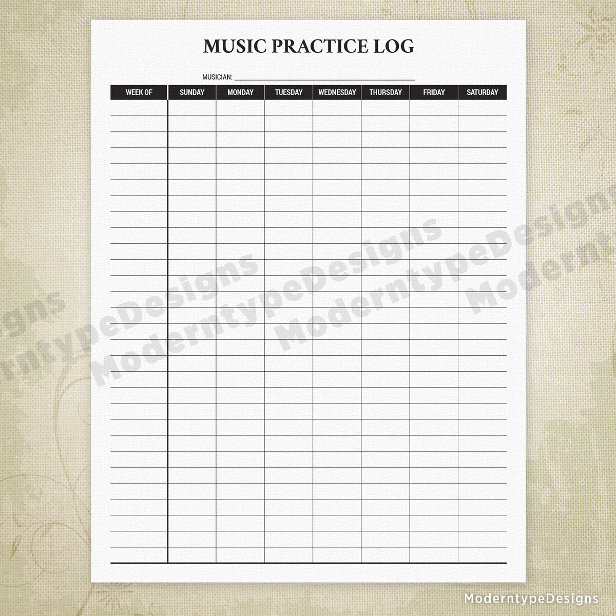 Music Practice Log Printable