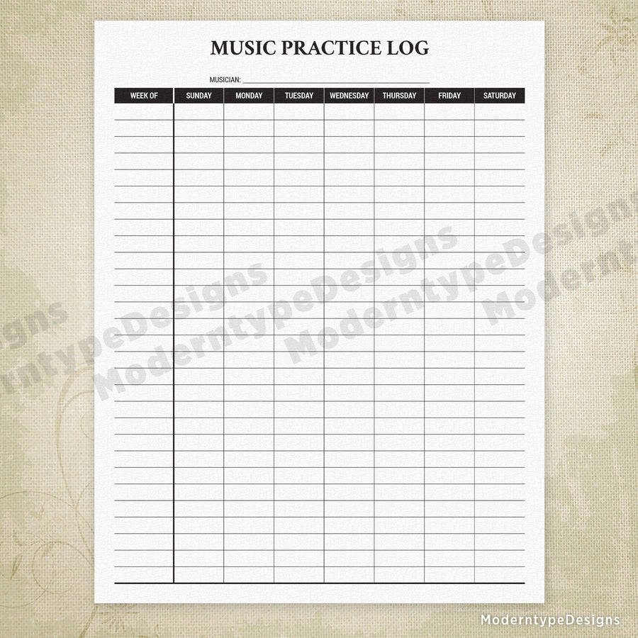 Music Practice Log Printable