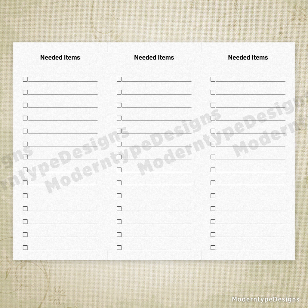 Needed Items Printable 3 67 X 8 5