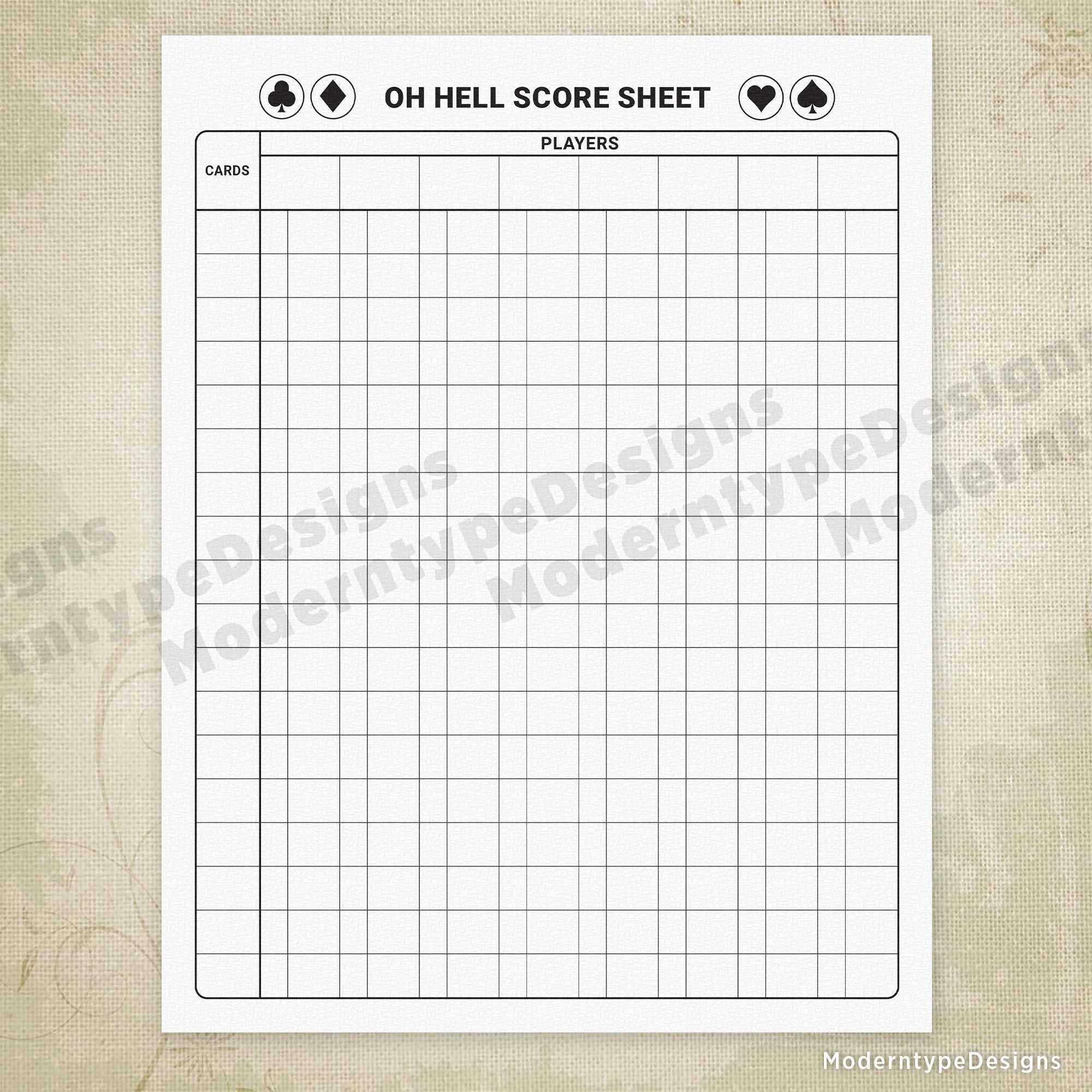 Oh Hell Score Sheet Printable