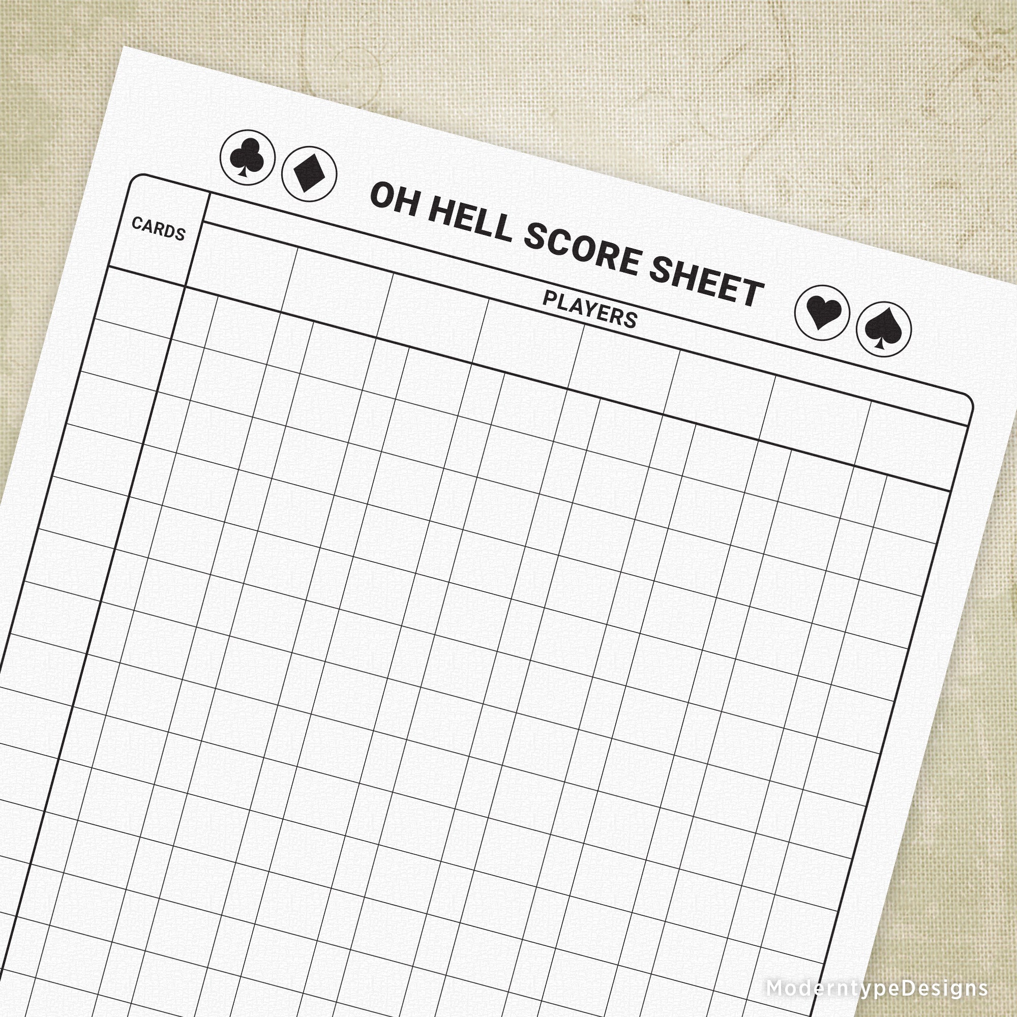 This is for a traditional Oh Hell scoring sheet PDF.