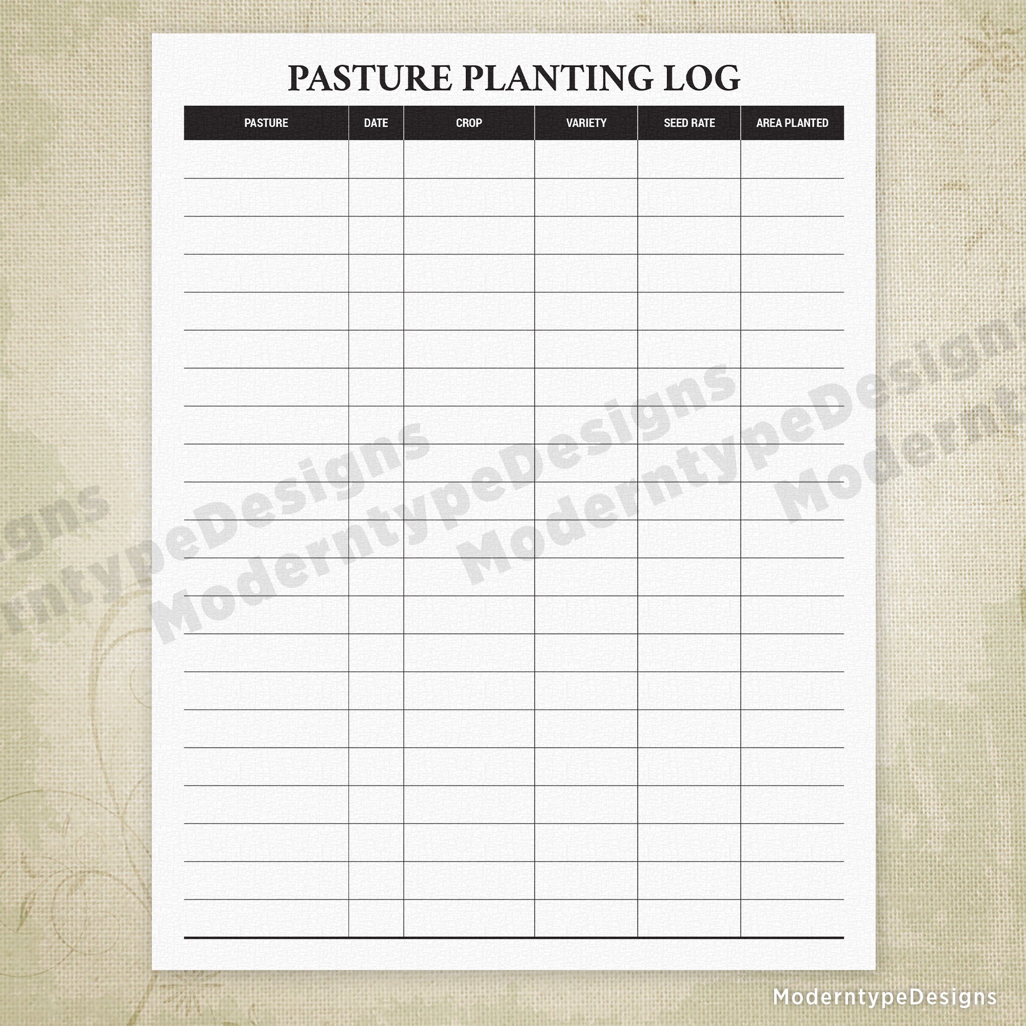 Keep precise records of your crop planting with the Pasture Planting Log Printable PDF. Designed to help you track where and when seeds are sown.