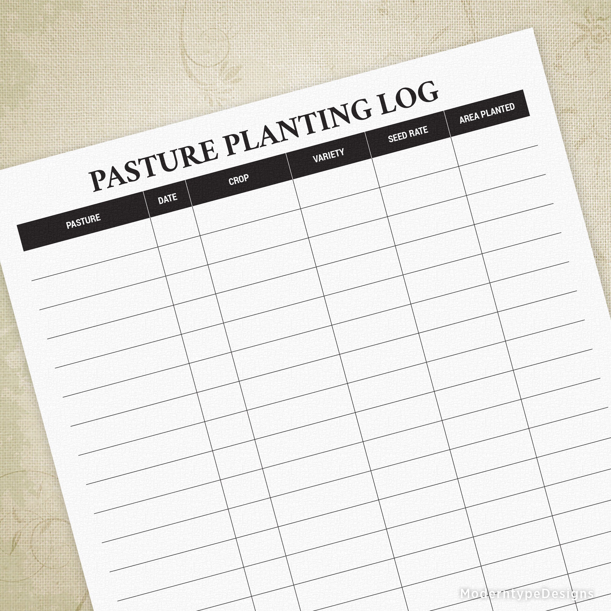 Keep precise records of your crop planting with the Pasture Planting Log Printable PDF. Designed to help you track where and when seeds are sown.