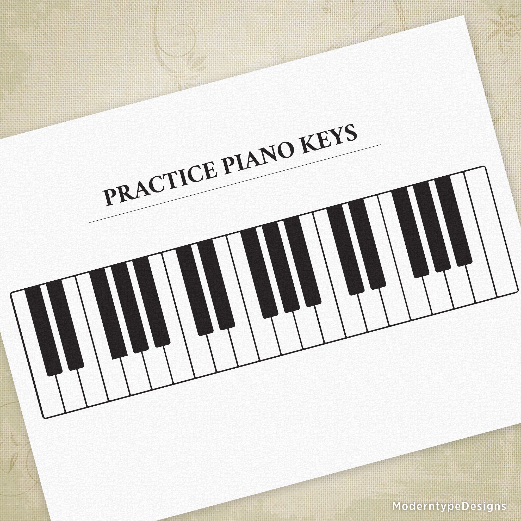 Strengthen music theory comprehension with this comprehensive two-page Practice Piano Keys Printable. Page one displays piano keys with corresponding musical notation, establishing the foundational connection between visual keyboard layout and staff notation. Page two presents an unmarked keyboard template for self-directed practice and skill verification.