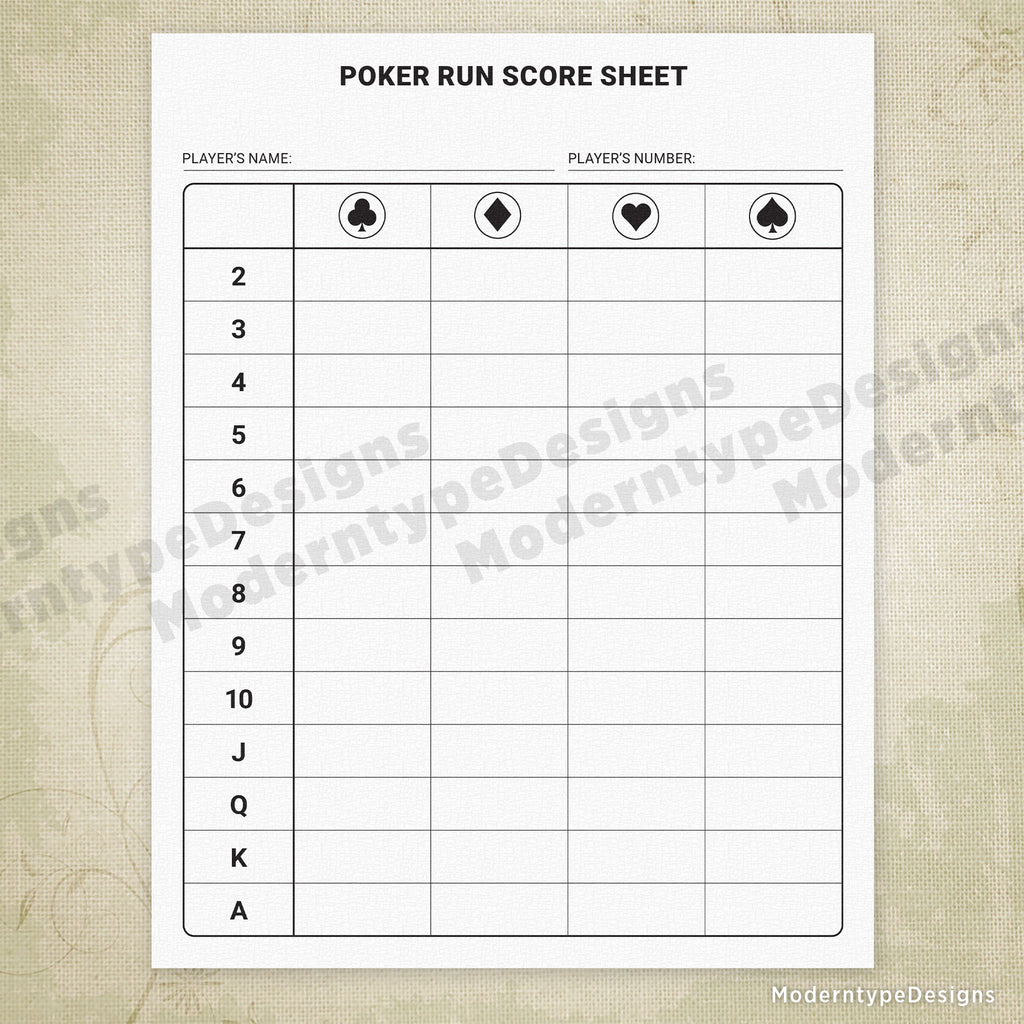 Poker Run Score Sheet Printable